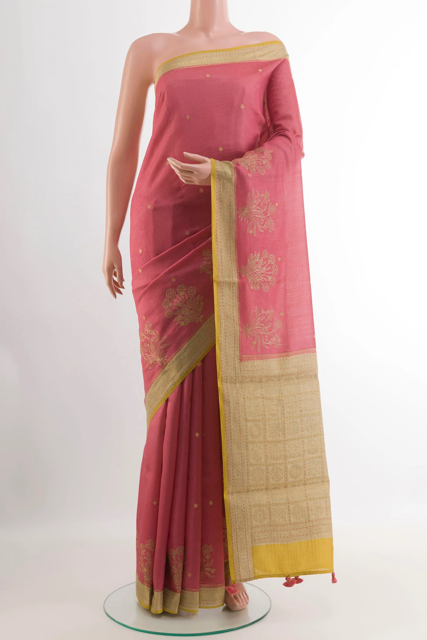 Pink Tussar Silk Saree