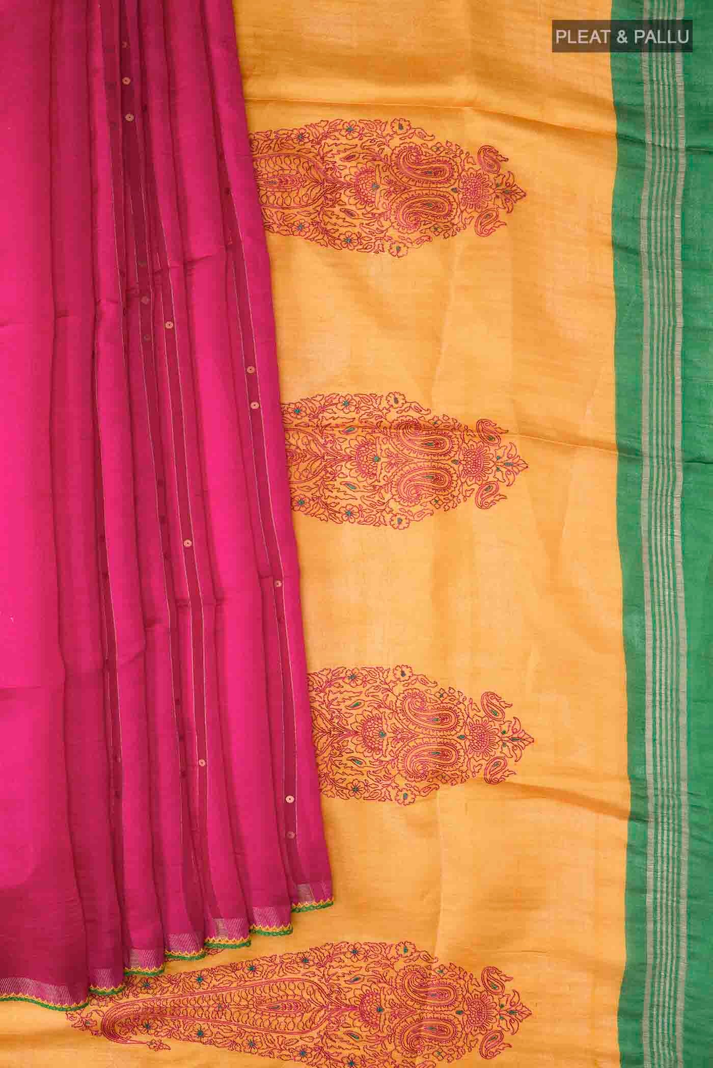 Pink Tussar Silk Saree - Image 4