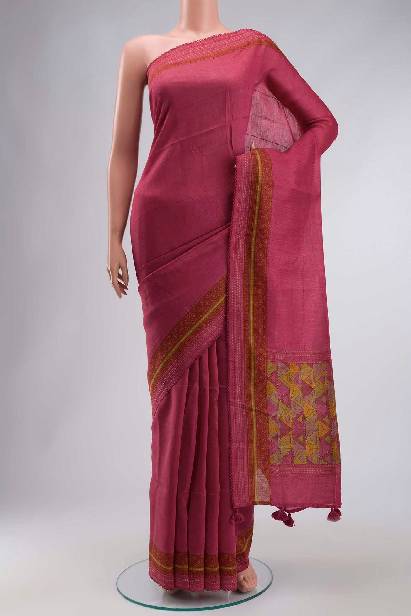 Pink Tussar Silk Saree