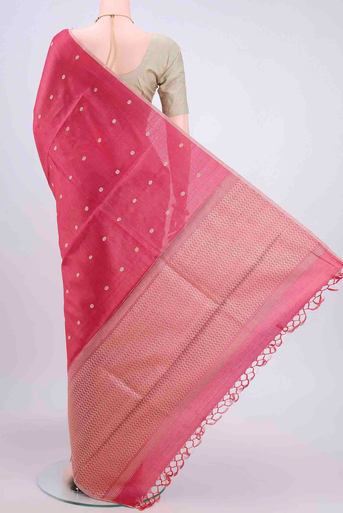 Imperial Red Tussar Silk Saree - Image 3