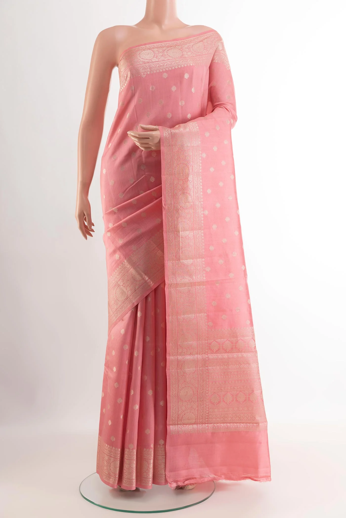Rose pink Banarasi Raw Silk Saree