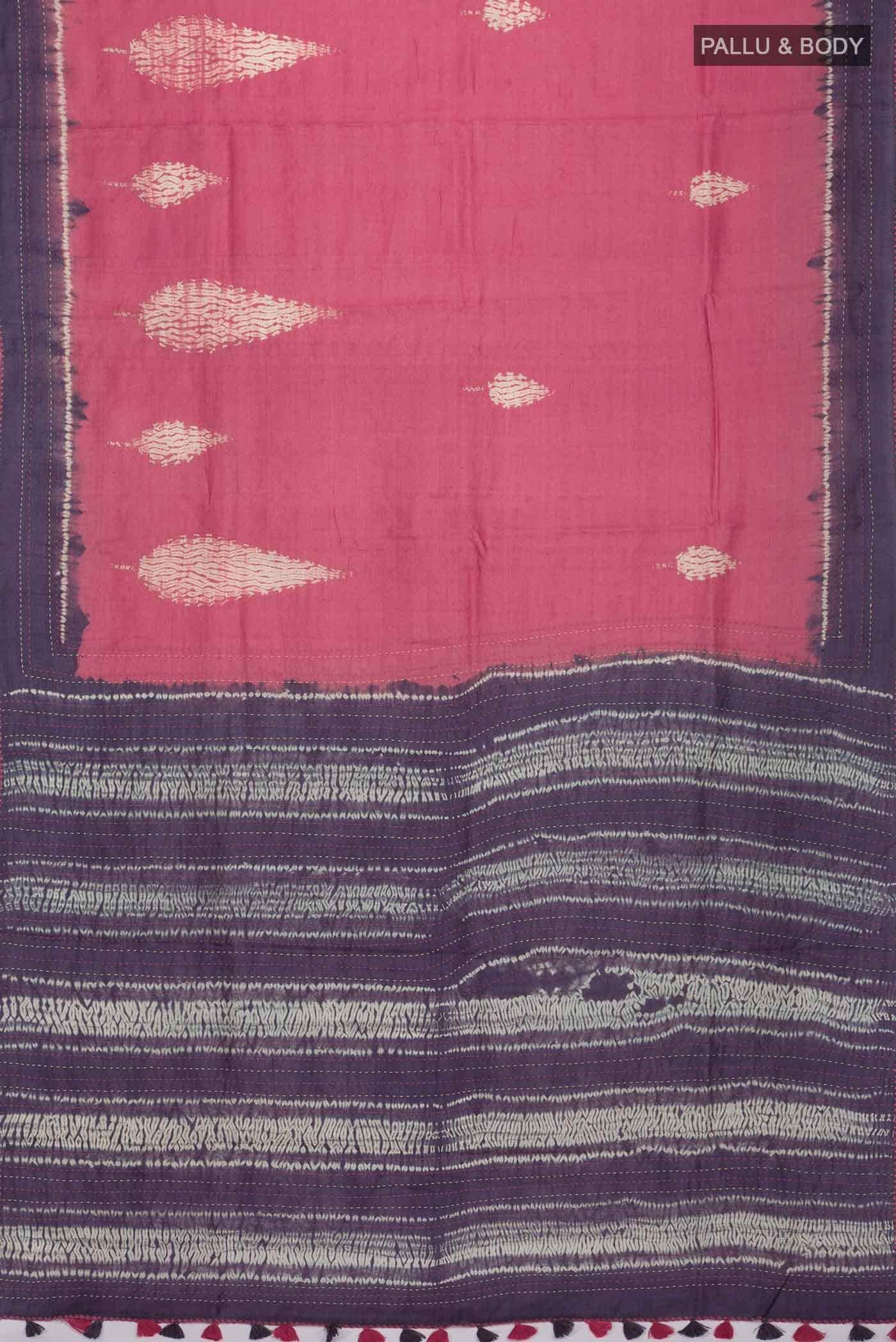 Pink Tussar Silk Saree - Image 3