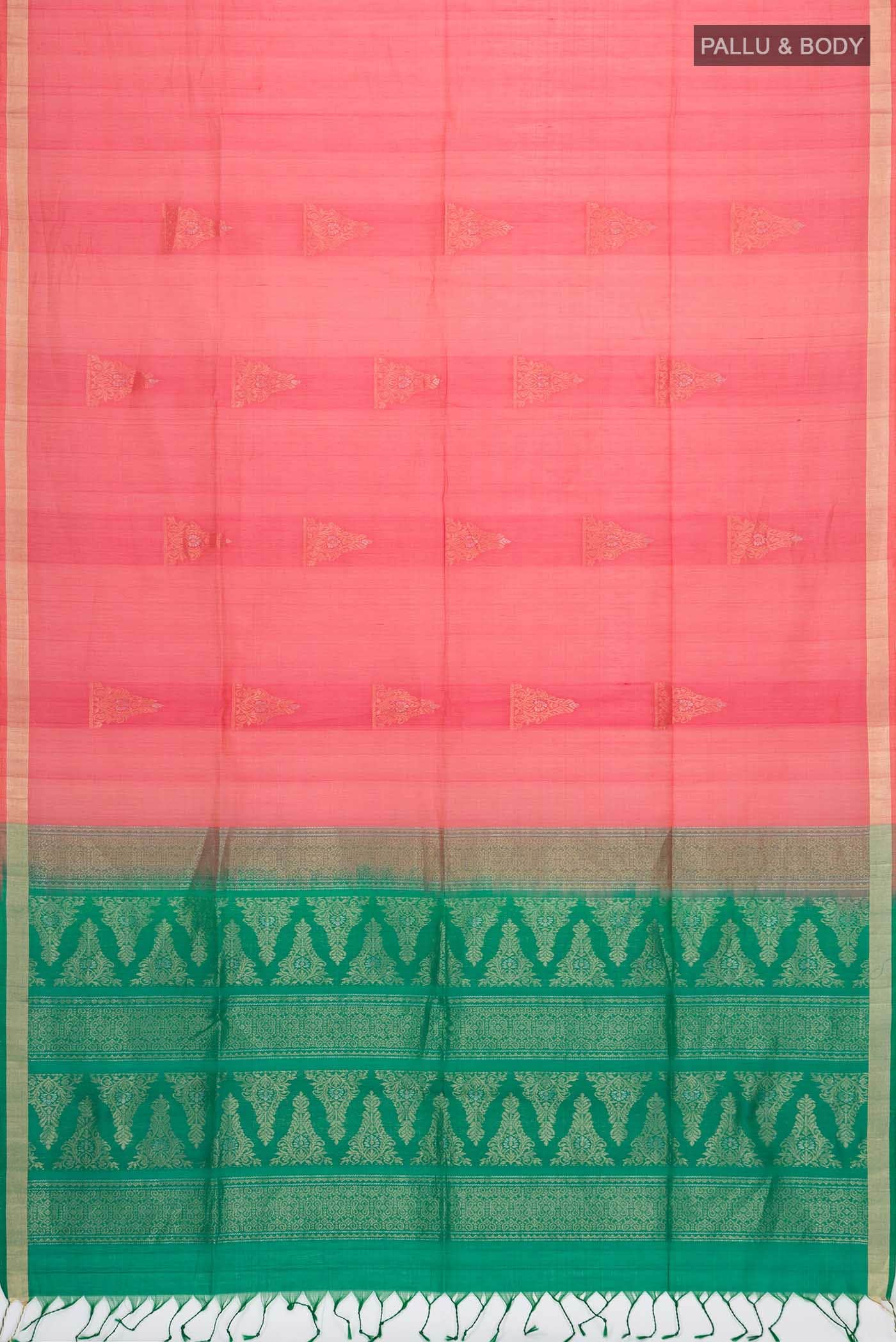 Pink with Orange Dual Tone Silk Cotton Saree - Image 2