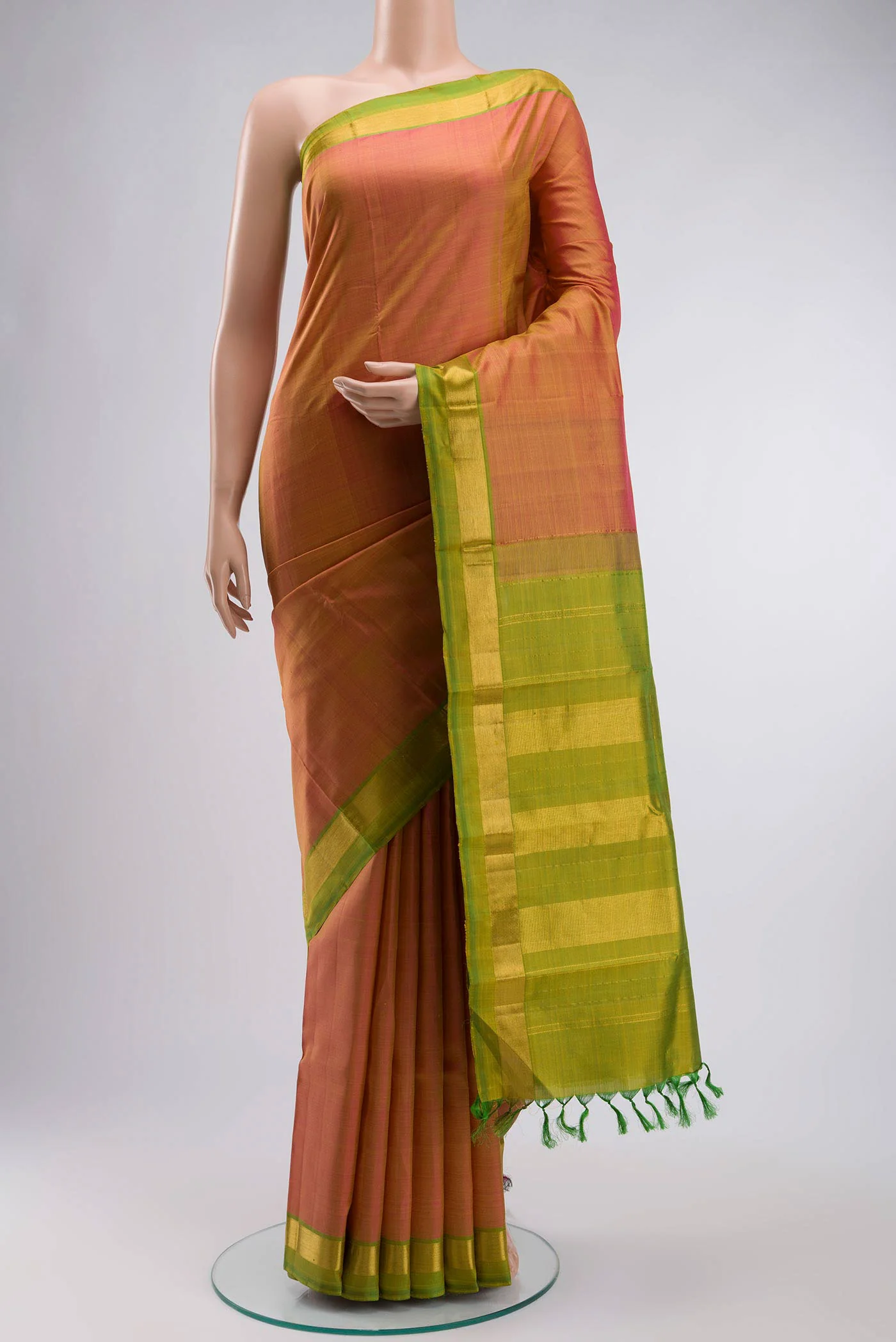 Pink with Yellow Color Kanjivaram Silk Saree