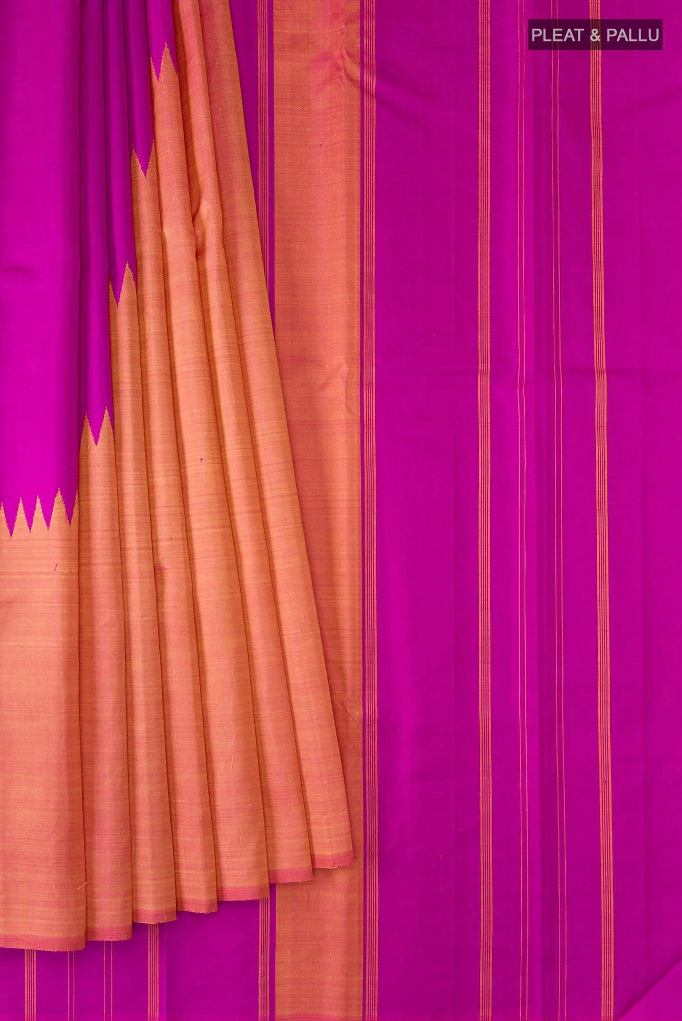 Pink with Yellow Dual Tone Kanchipuram Silk Saree - Image 2