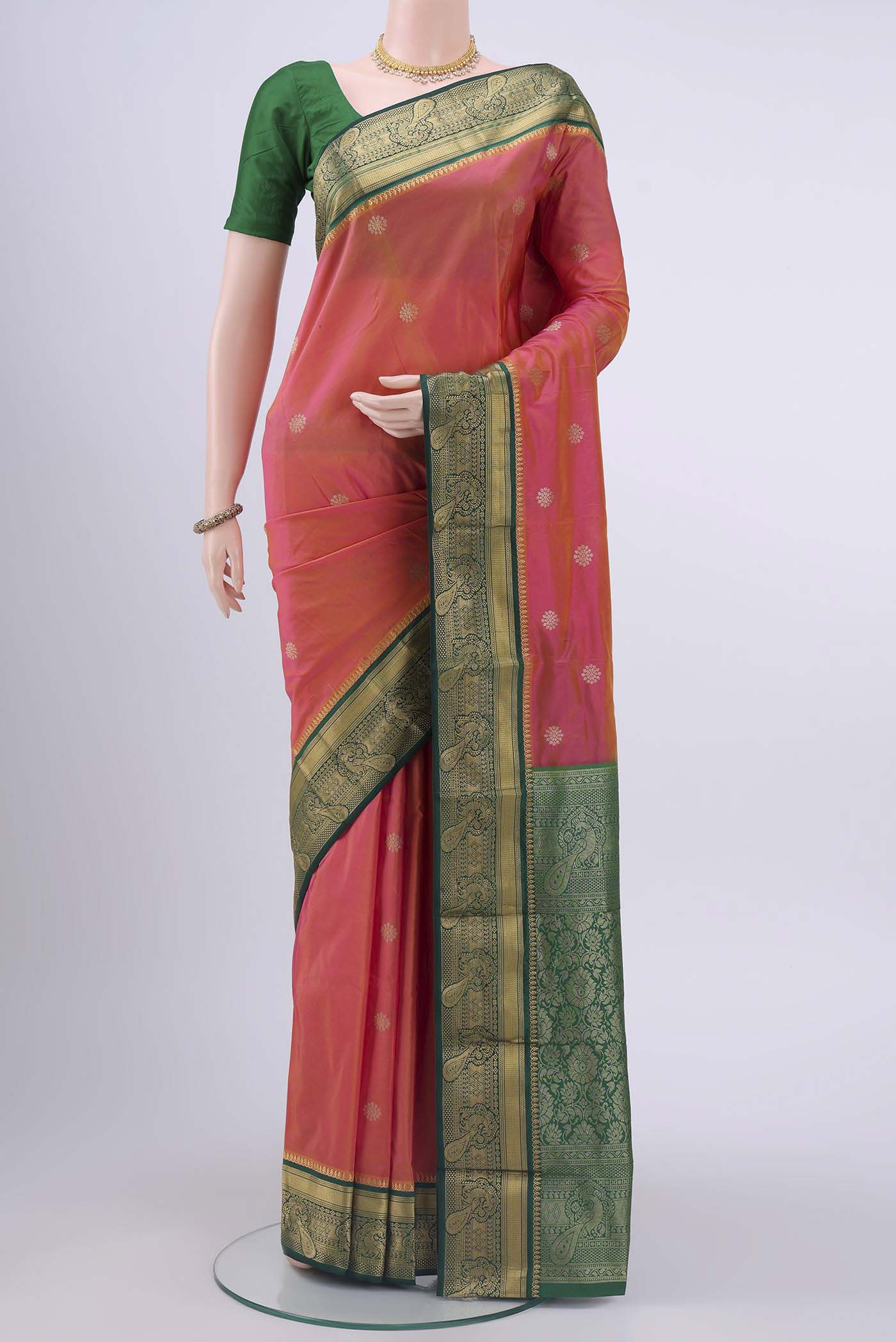 Pinkish Yellow Dual Tone Blended Bangalore Silk Saree