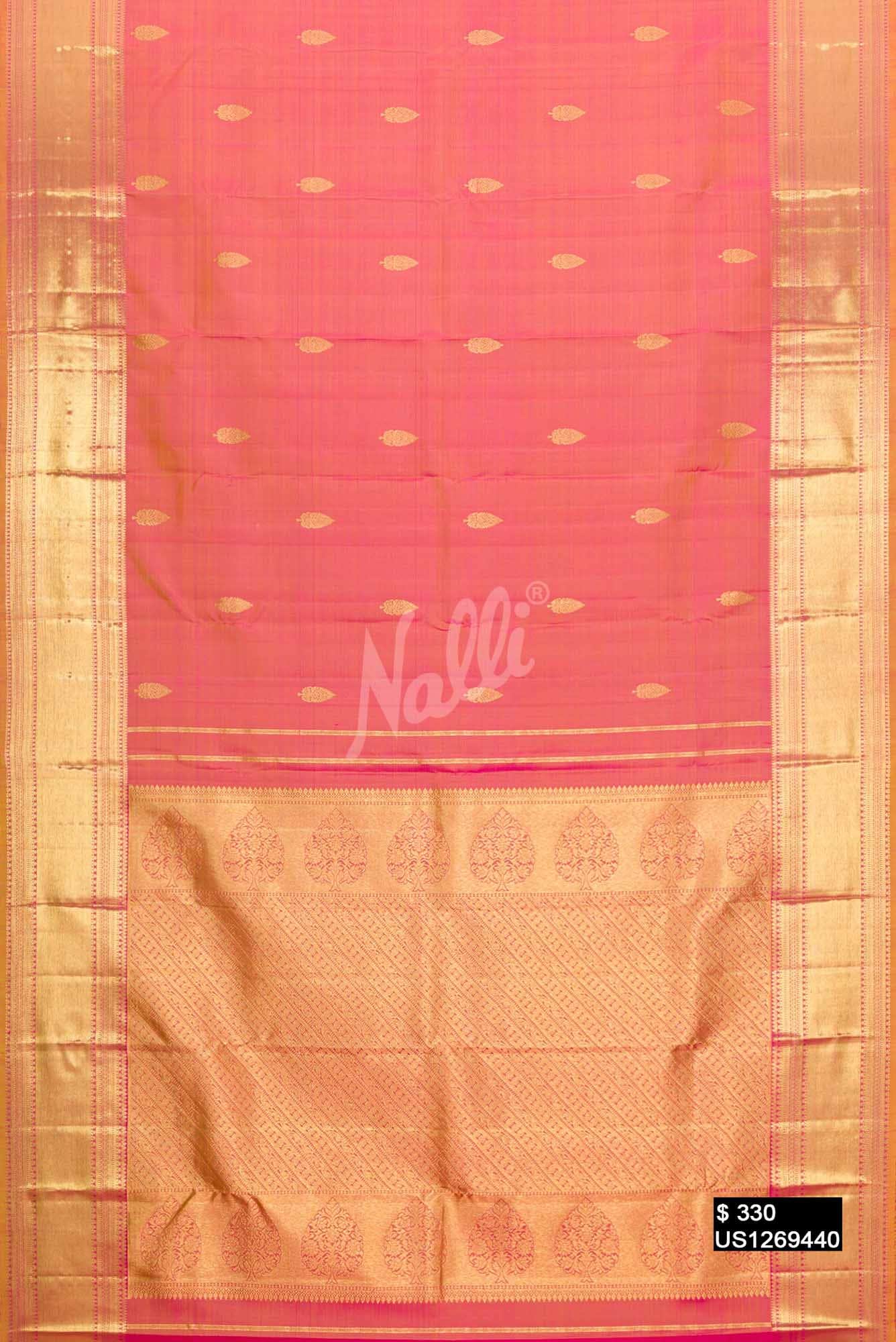 Pinkish Yellow Kanchipuram Silk Saree
