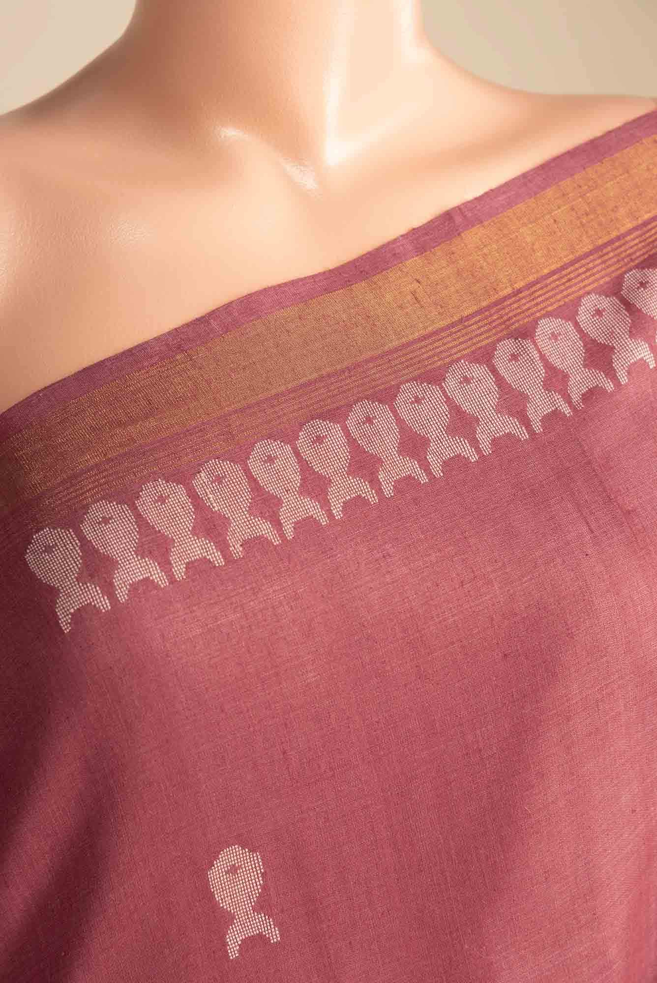 Pisces in Paris-Rust Bhagalpuri Tussar Silk Saree - Image 3