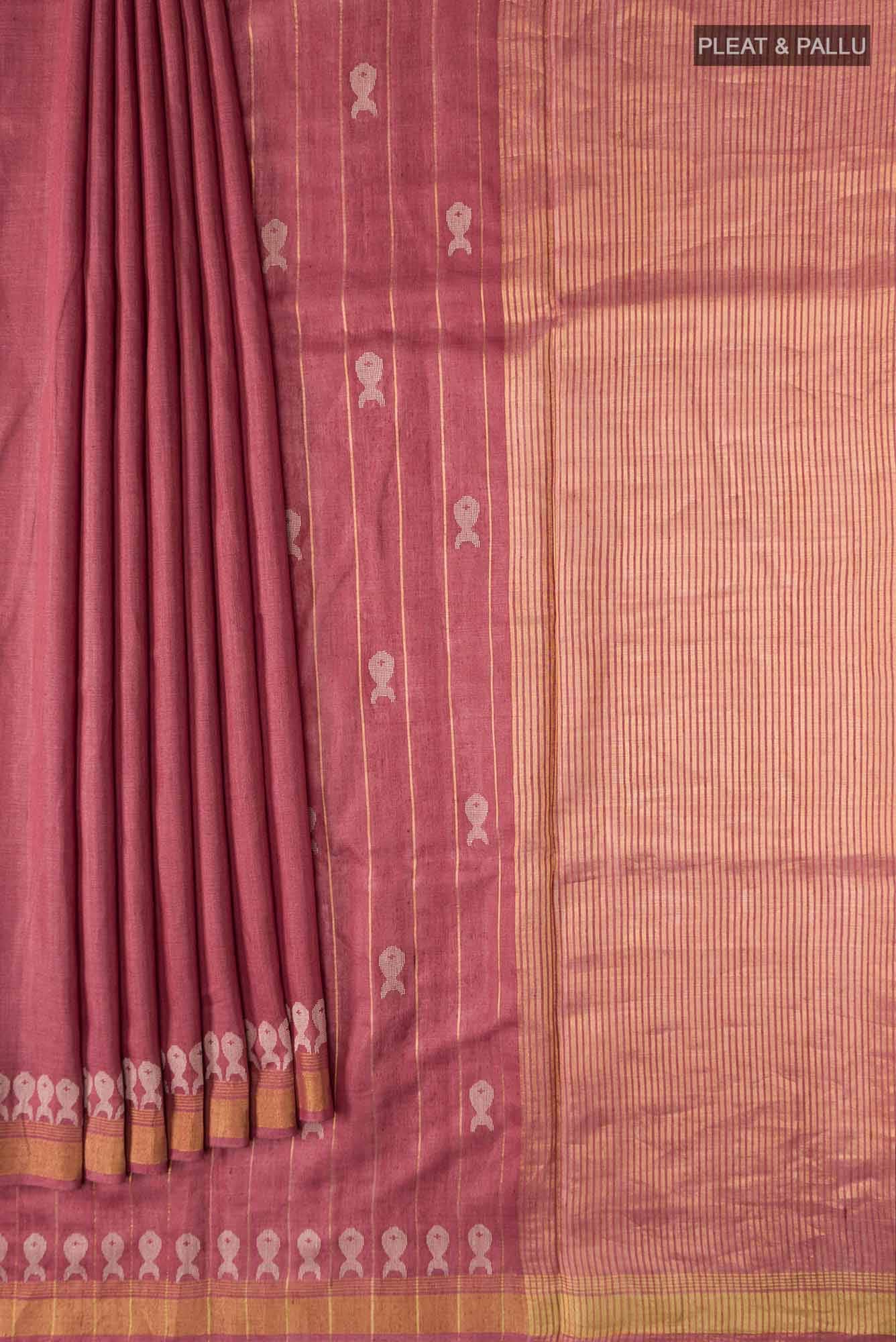 Pisces in Paris-Rust Bhagalpuri Tussar Silk Saree - Image 6