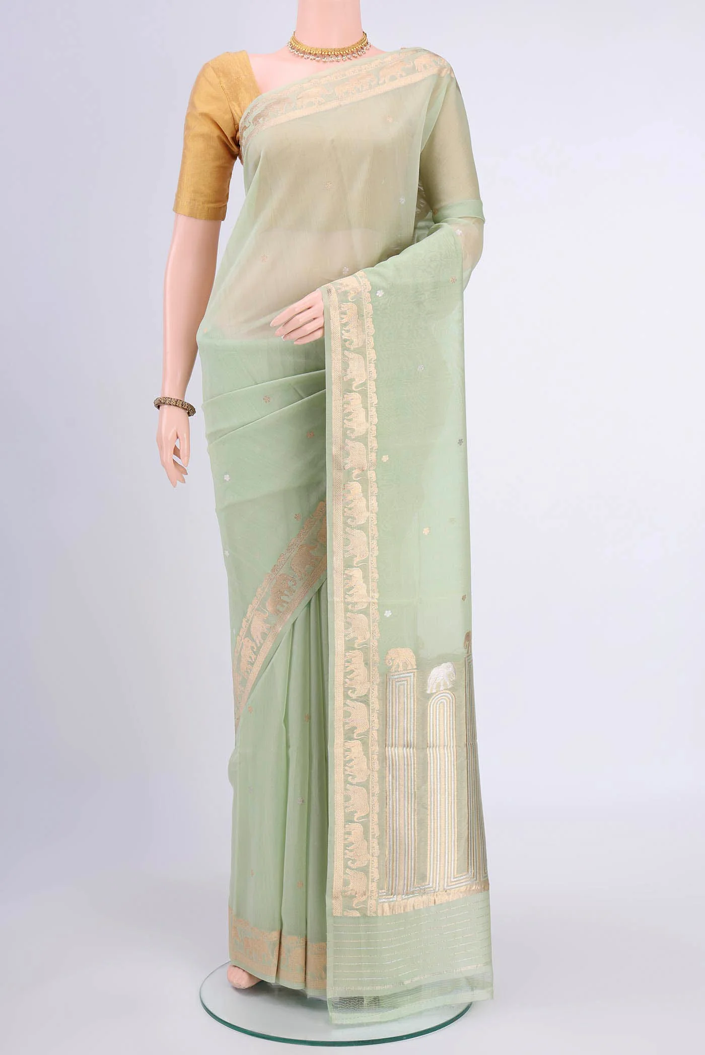 Mint Green Organza Silk Saree