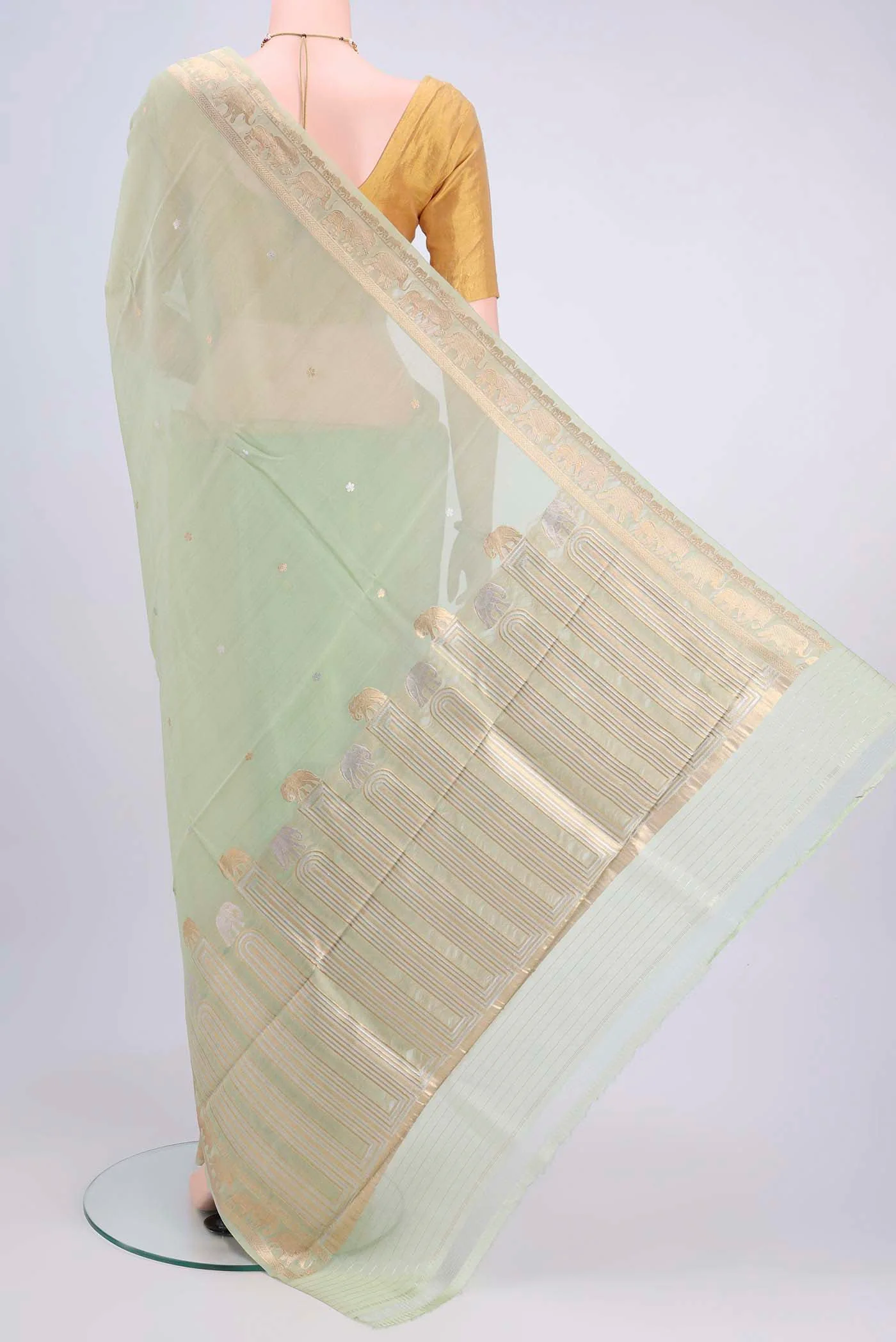 Mint Green Organza Silk Saree - Image 3