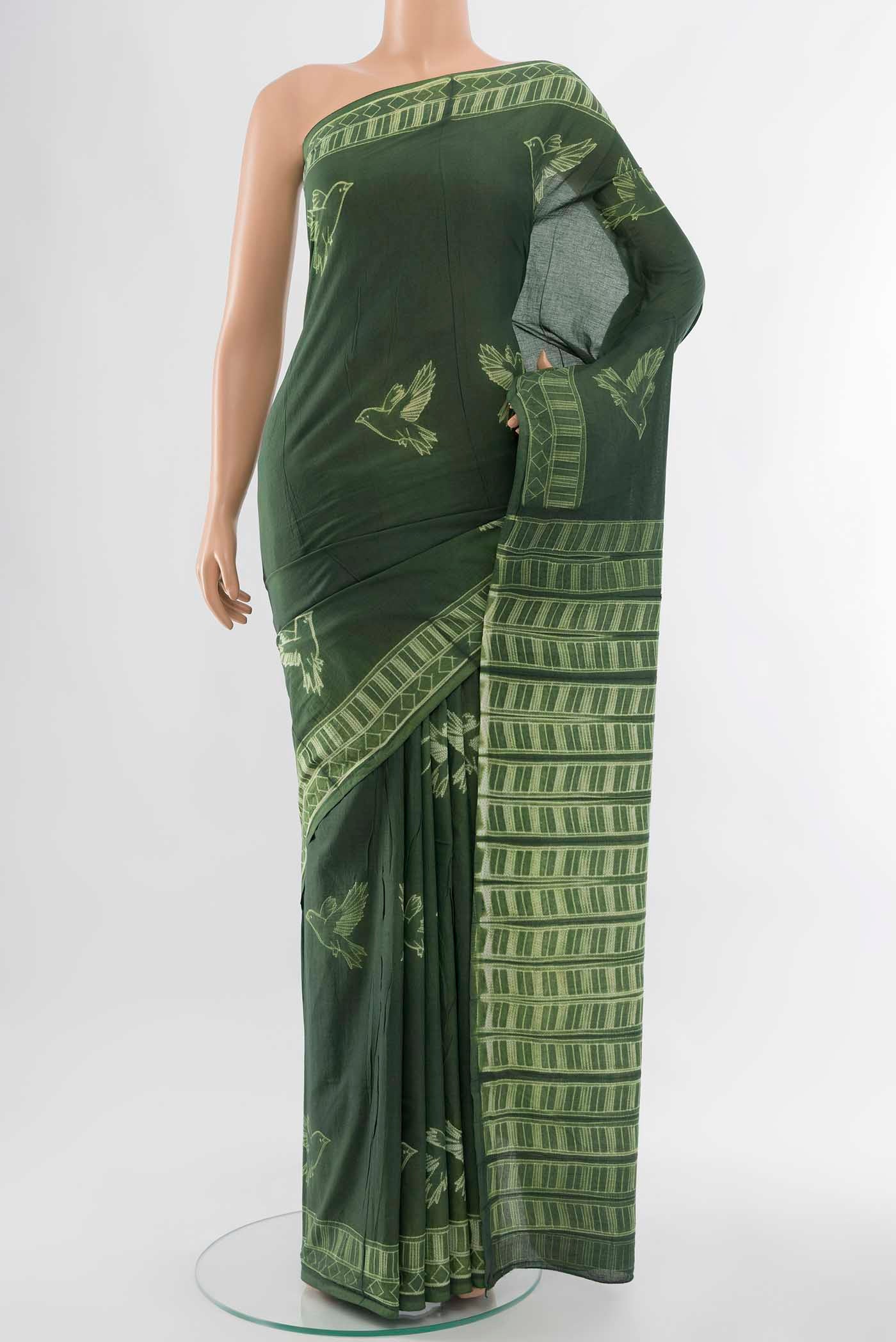 Bottle Green Chanderi Silk Cotton Saree