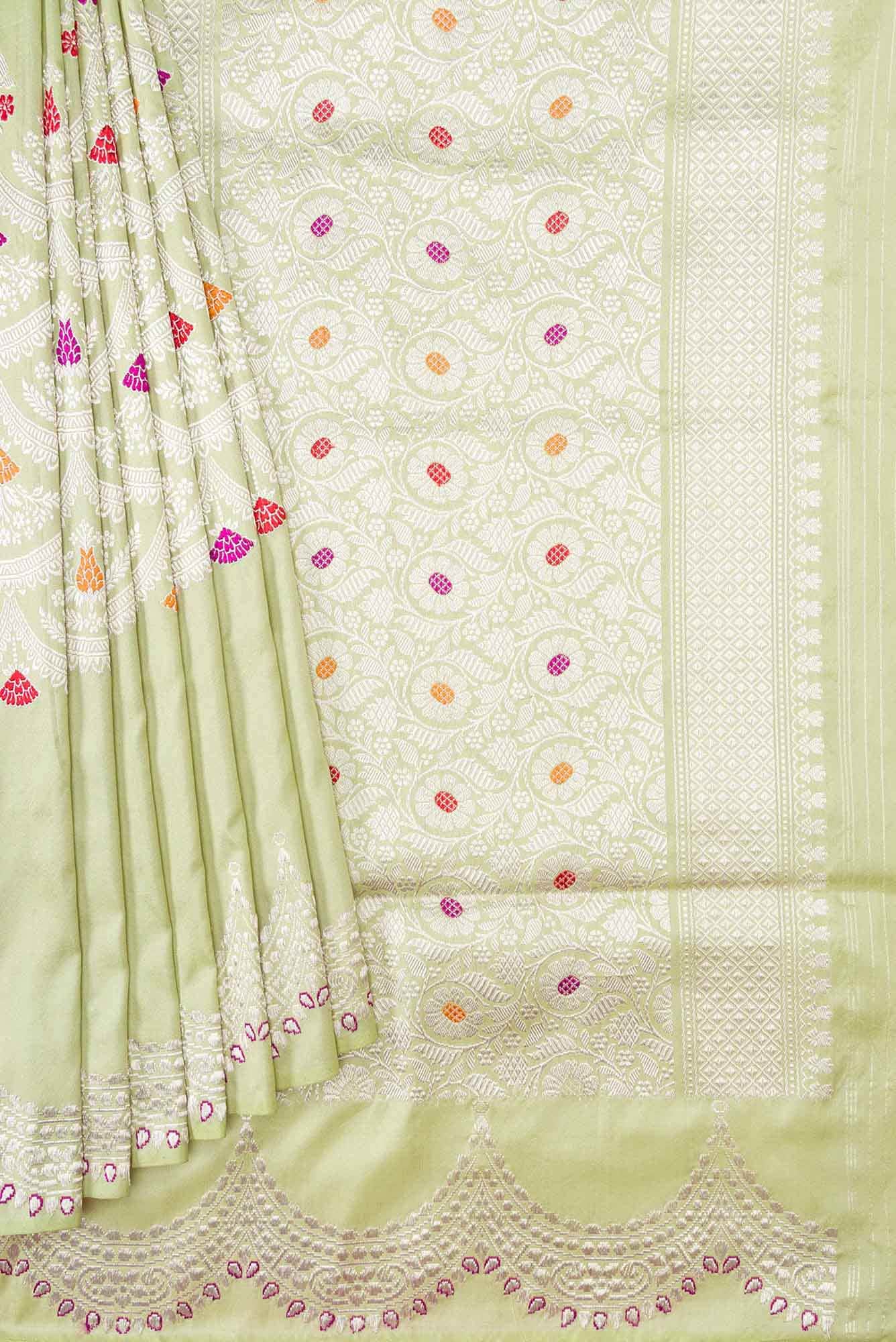 Pista Green Dual Tone Banarasi Silk Saree - Image 2