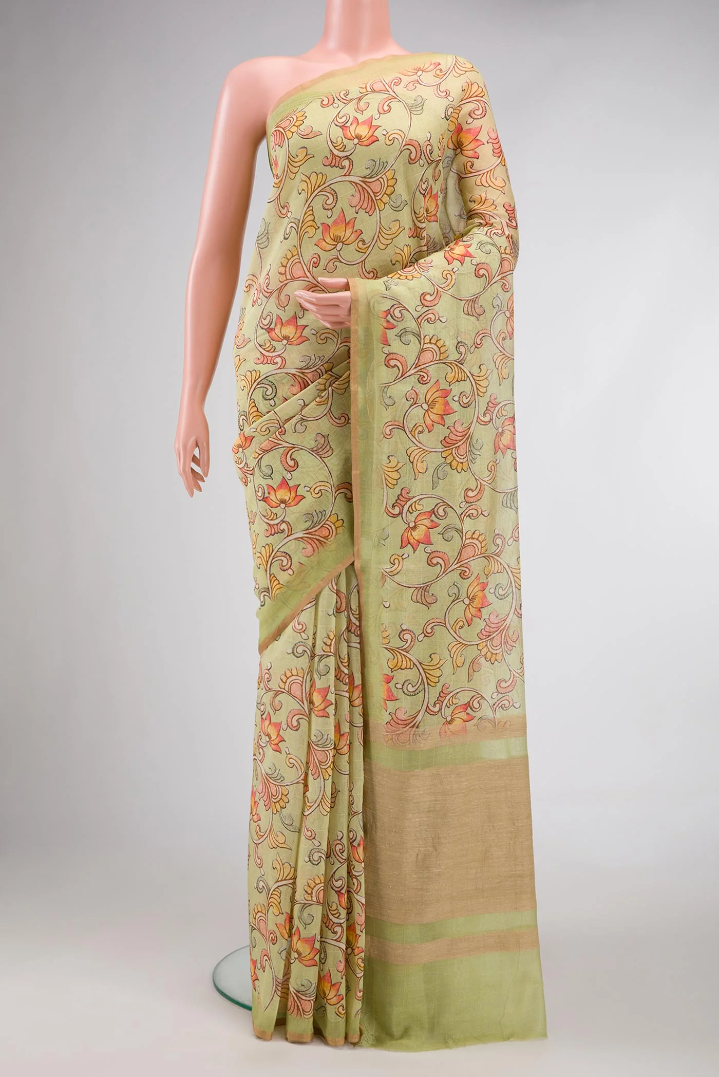 Light Green Chanderi Silk Cotton Saree