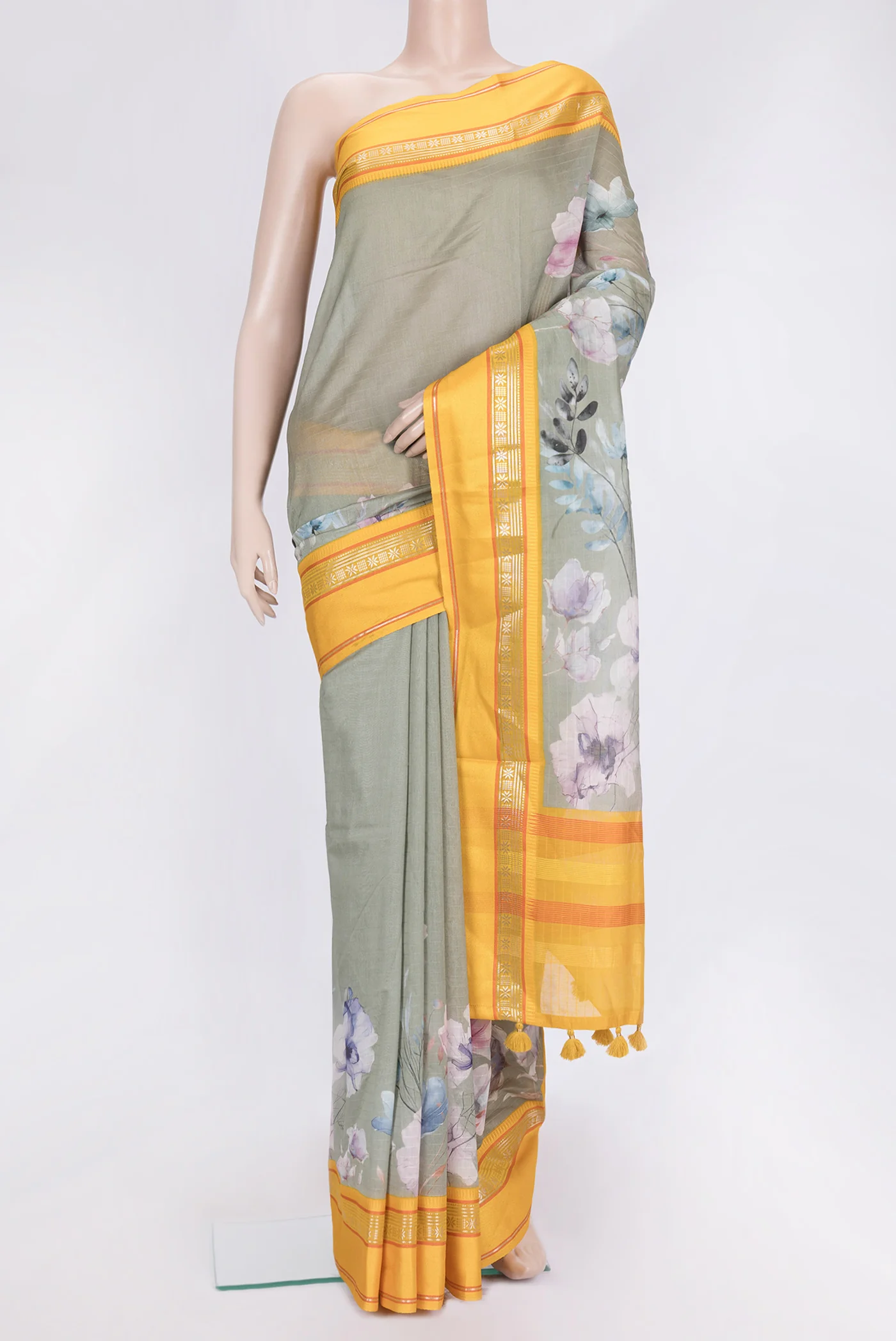Grey Chanderi Silk Cotton Saree