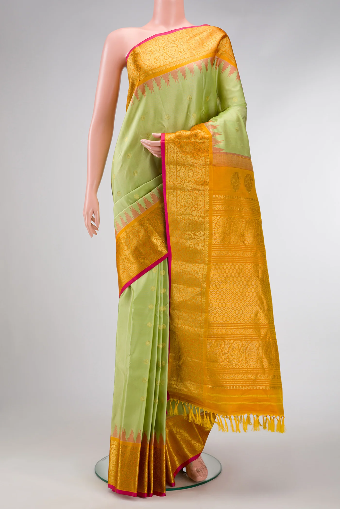 Pista Green Gadwal Silk Saree