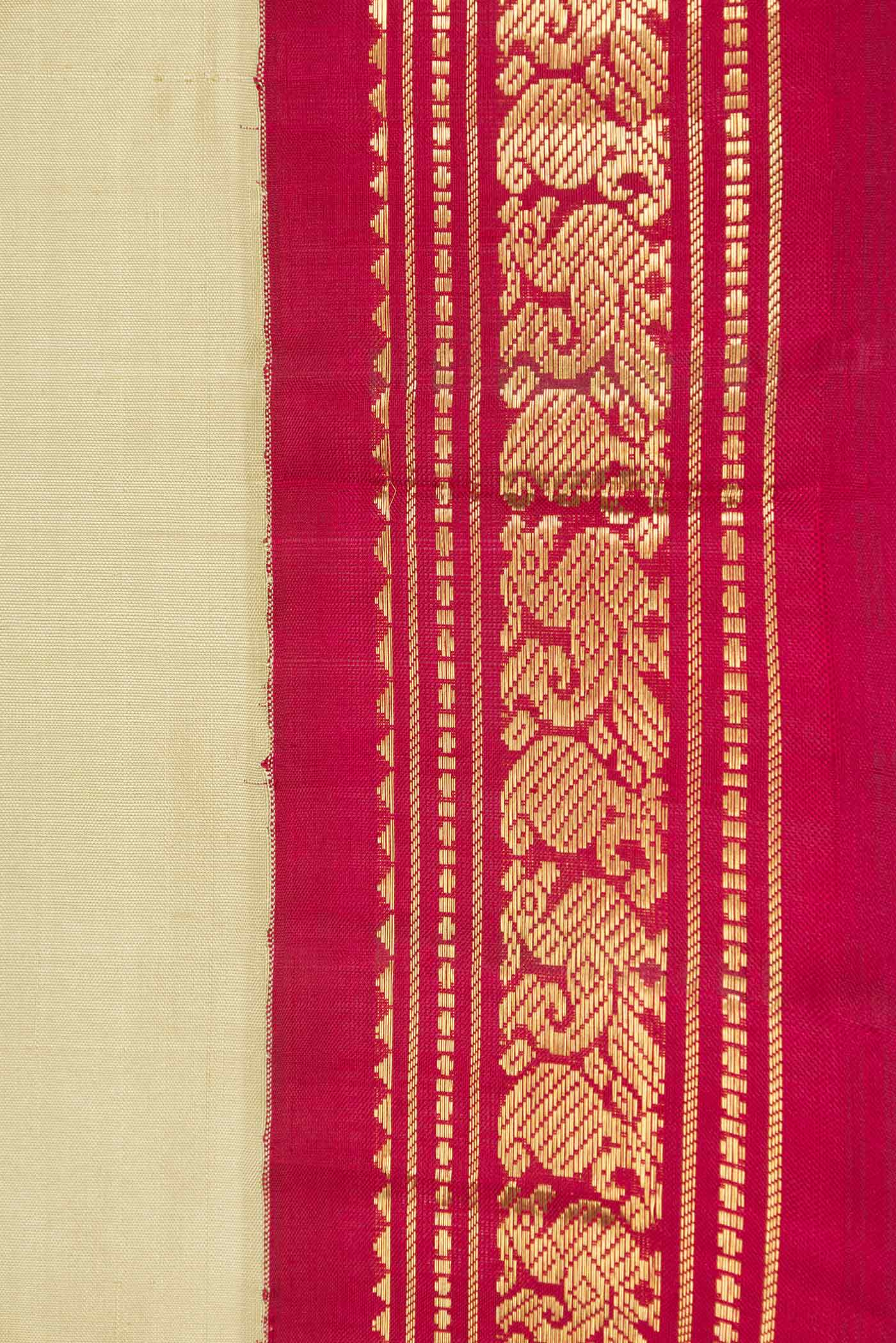 Pure Silk Pure Zari Beige Kanjivaram Saree - Image 3