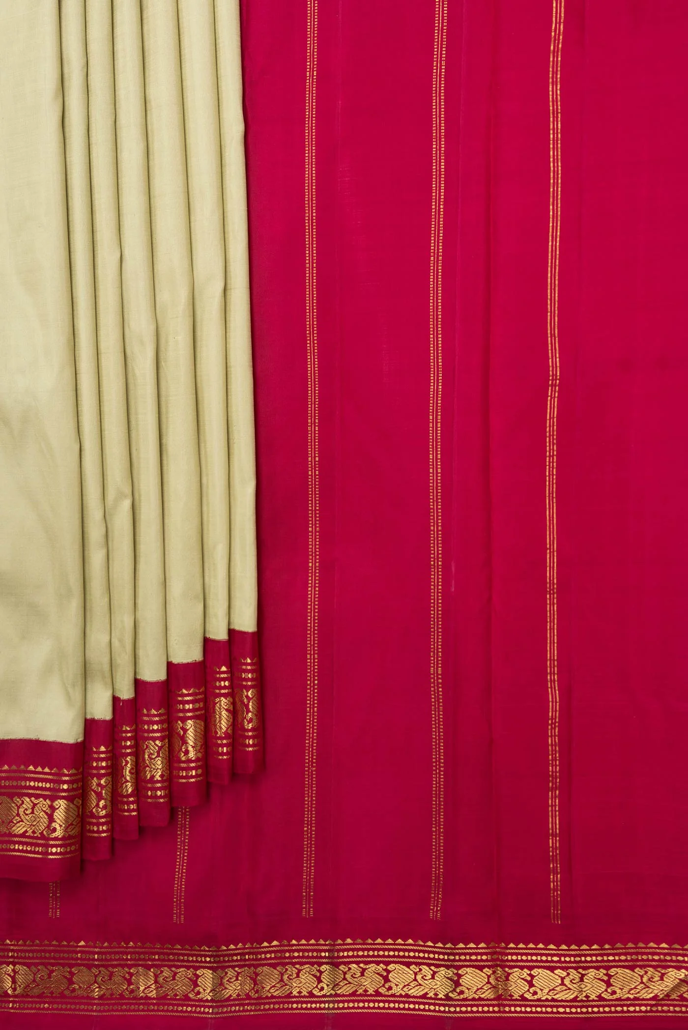 Pure Silk Pure Zari Beige Kanjivaram Saree - Image 4