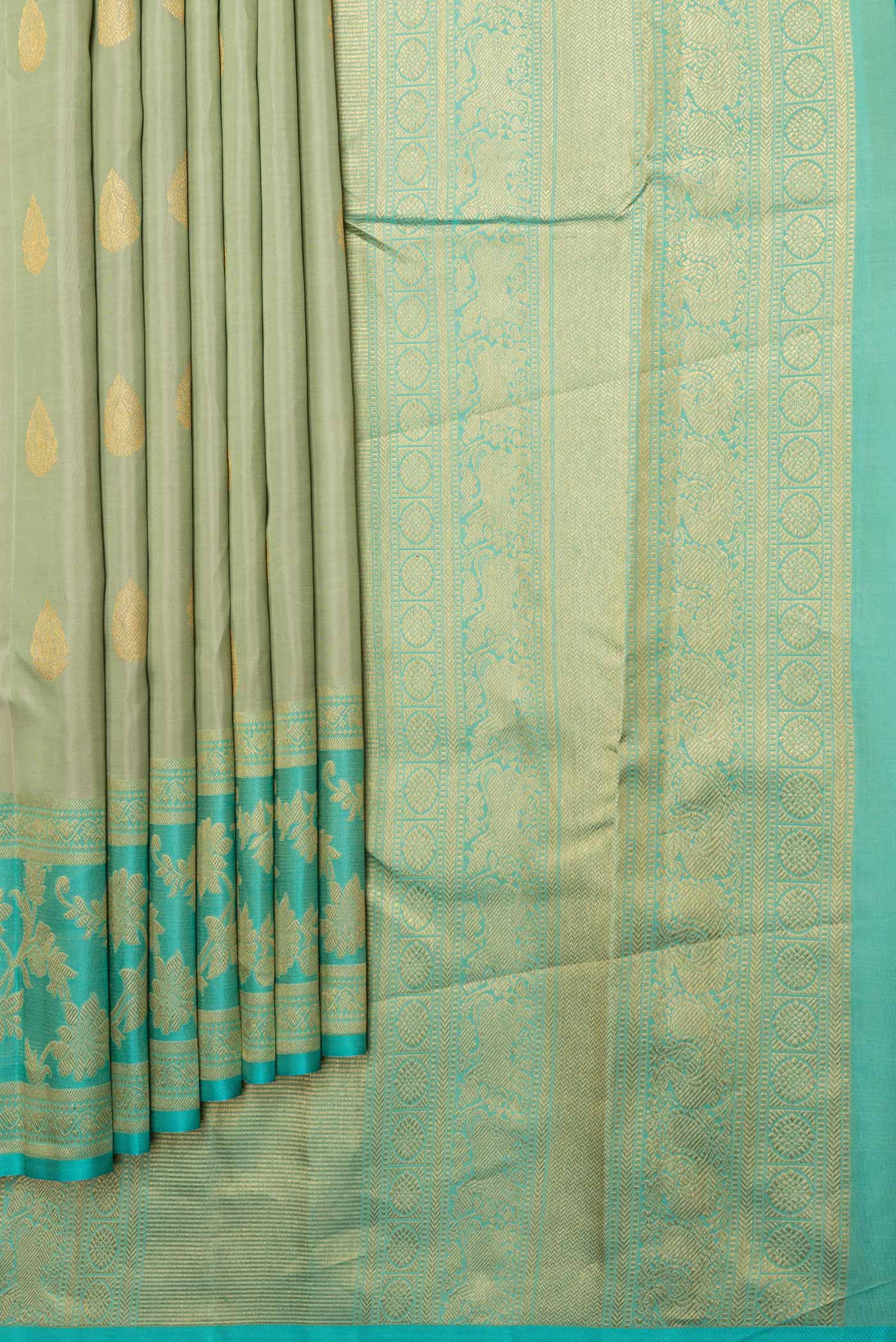 Pista Green Dual Tone Kanchipuram Saree - Image 4