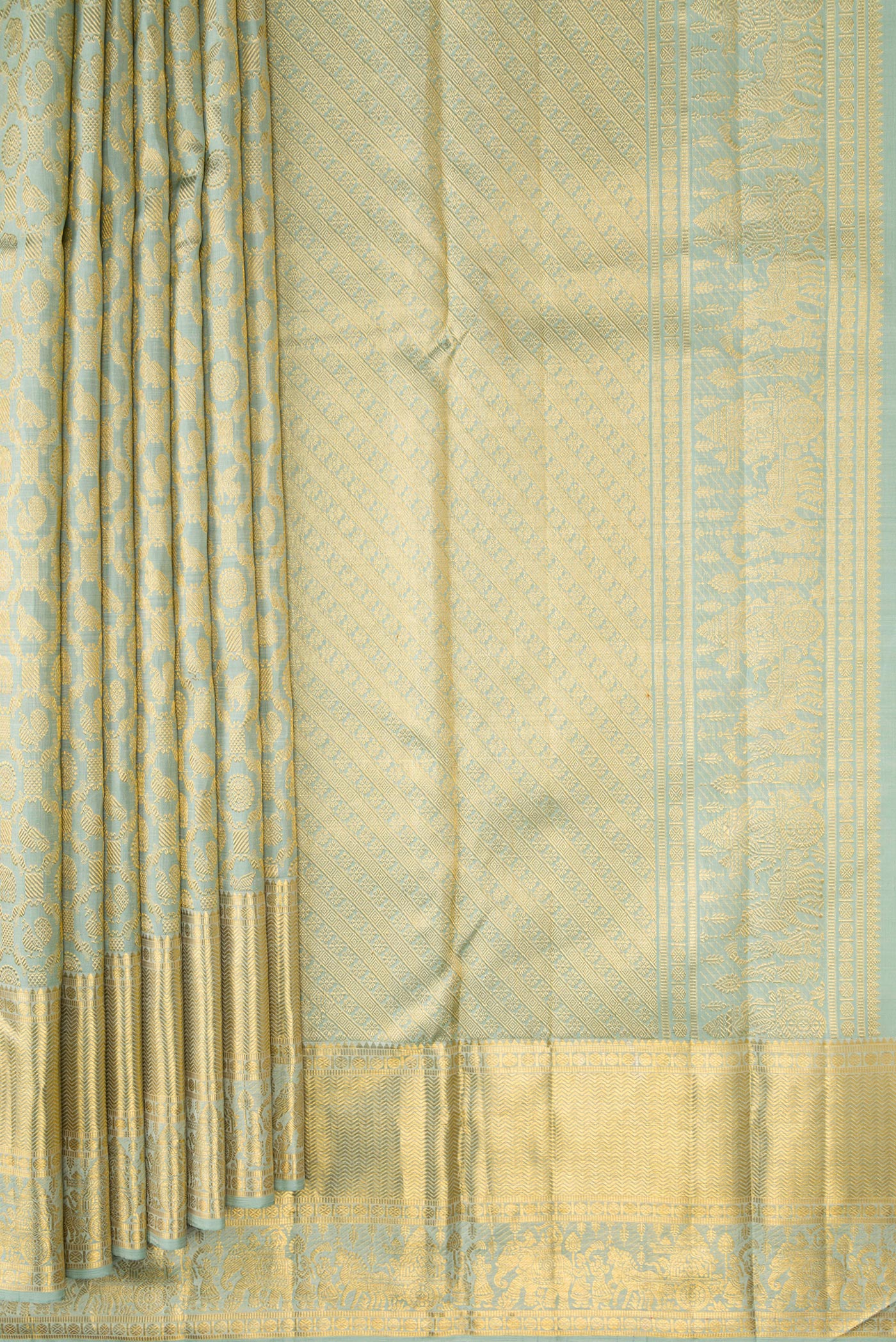 Blue Grey Dual Tone Kanchipuram Silk Saree - Image 4