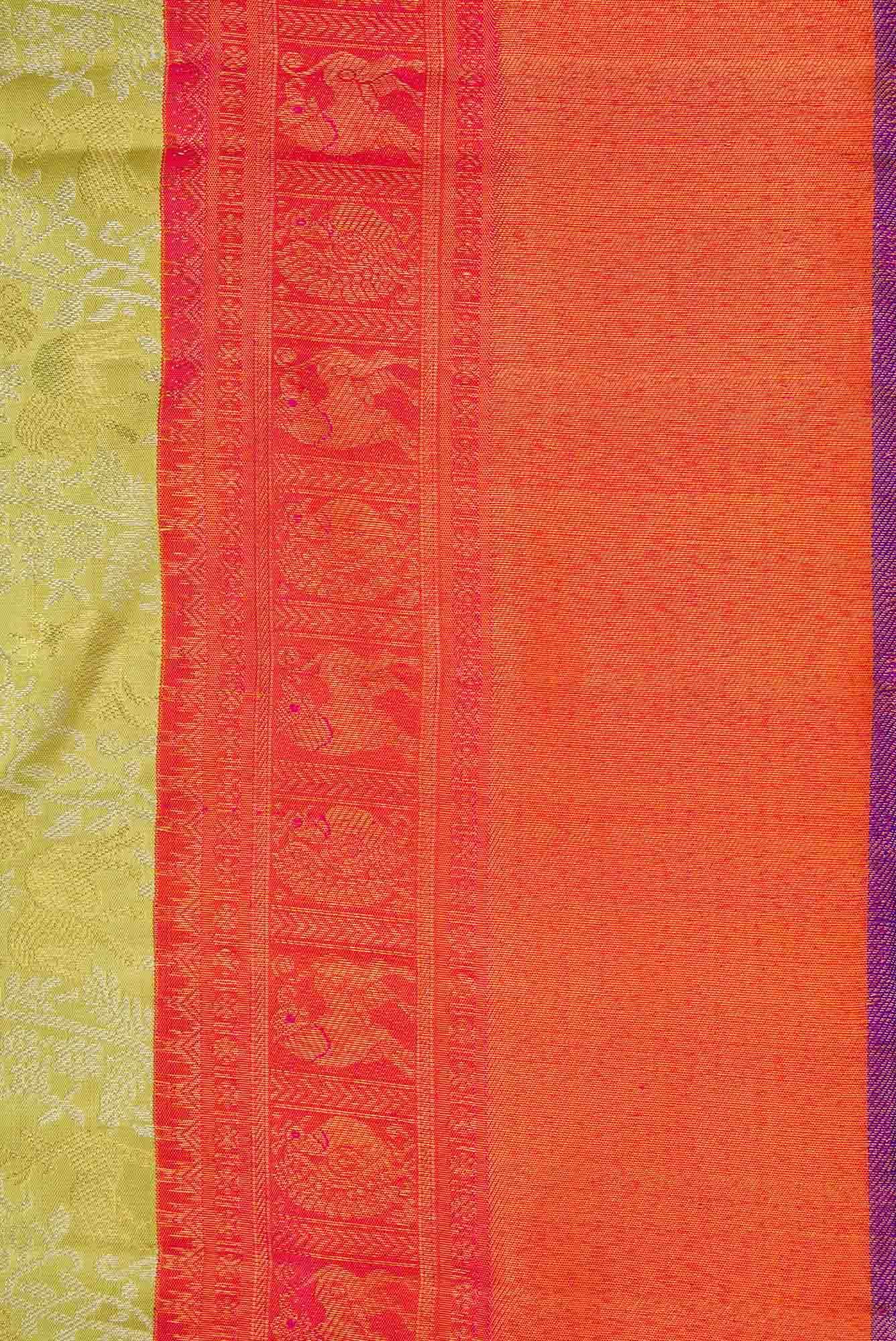 Pure Silk Pure Zari Pista Green Dual Tone Kanjivaram Saree - Image 5