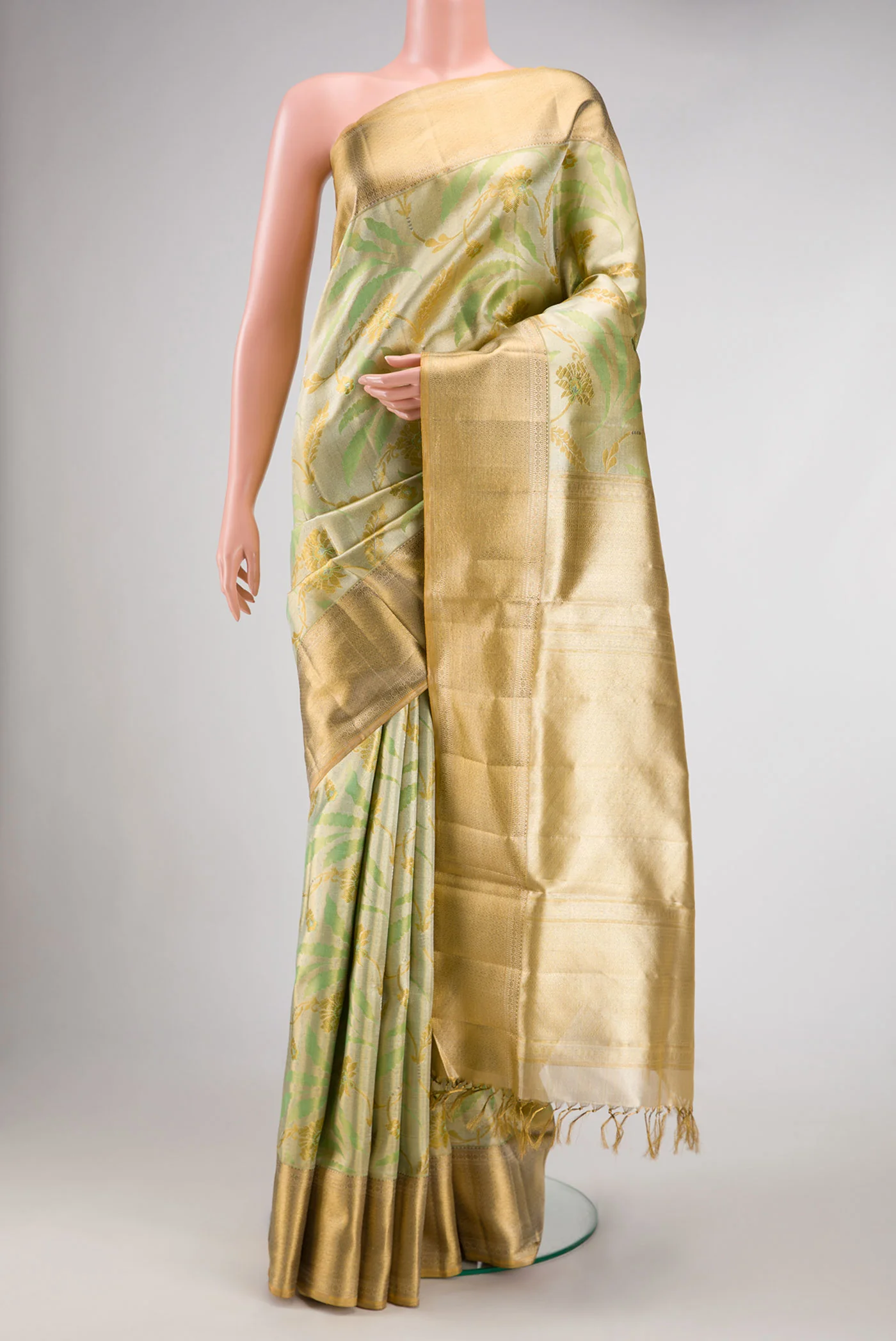 Pista Green Dual Tone Kanjivaram Tissue Silk Saree