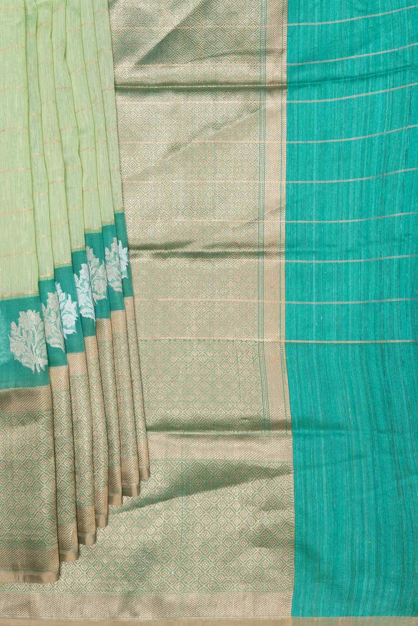 Pista Green Dual Tone Linen Saree - Image 2