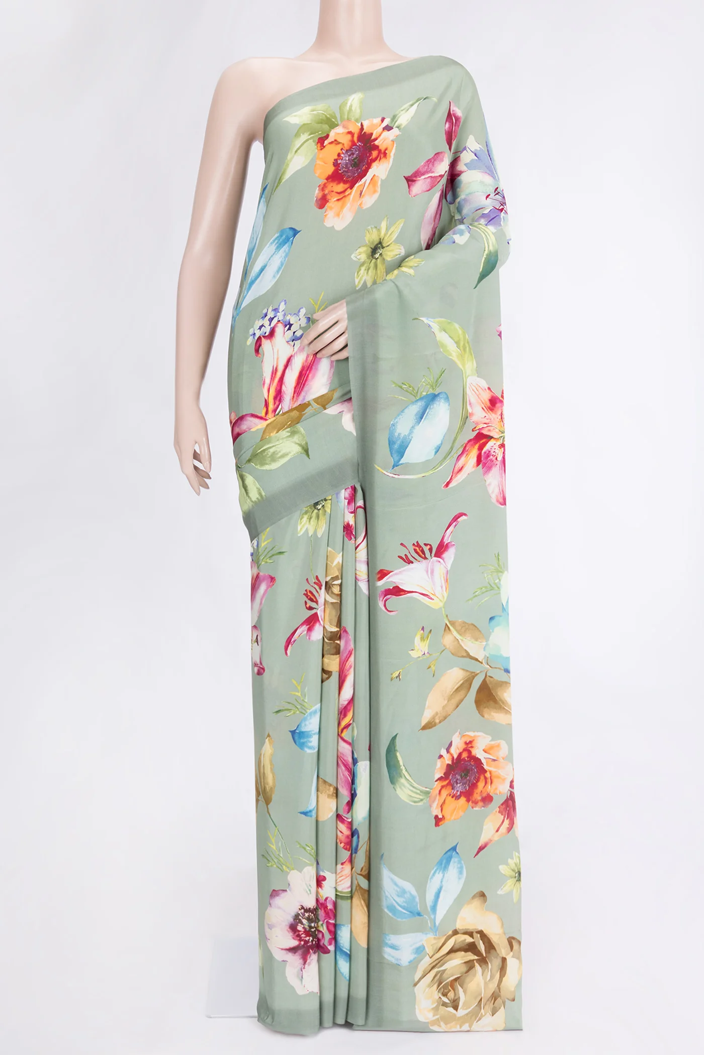 Sage Green Mysore Crepe Saree