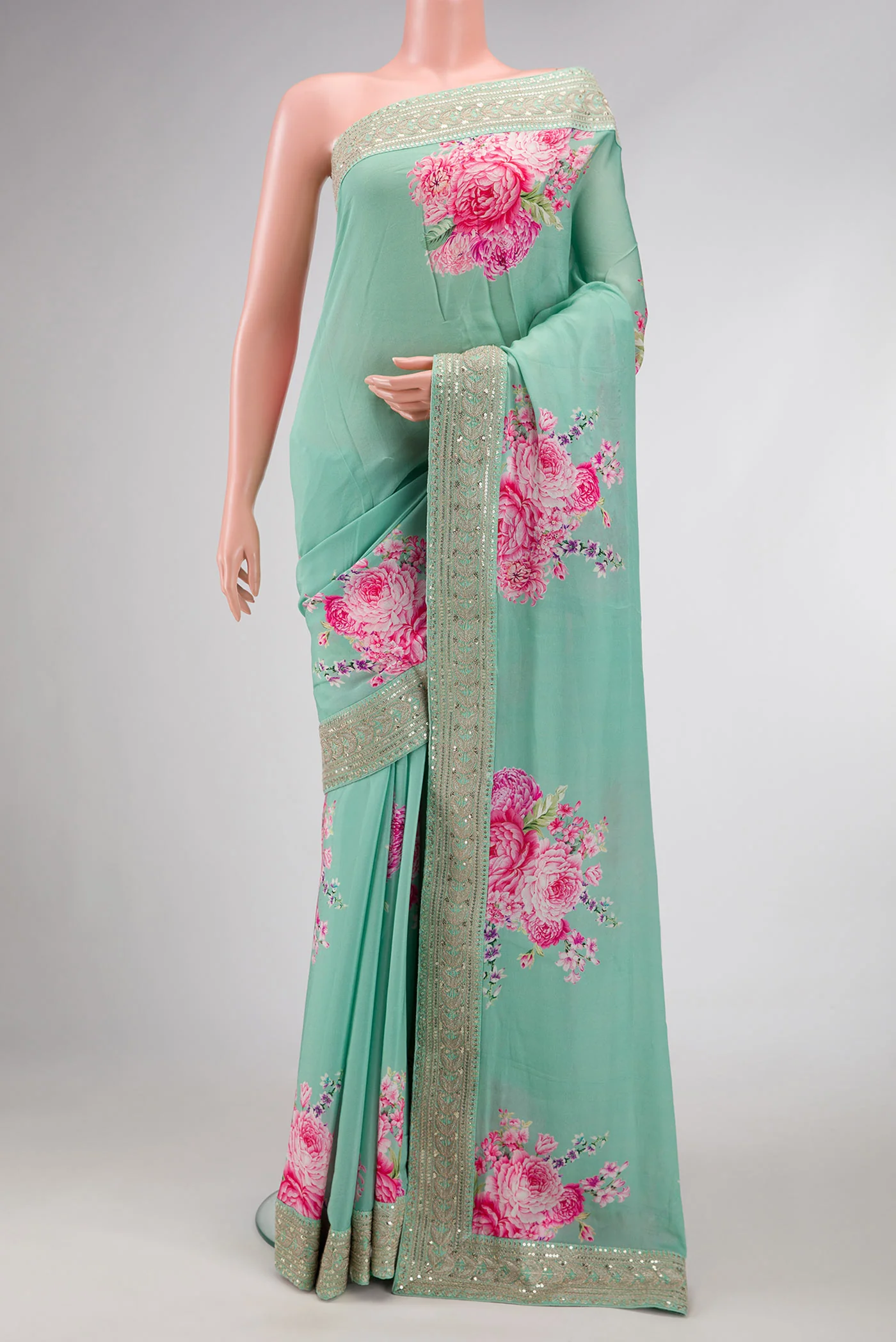 Turquoise Georgette Saree