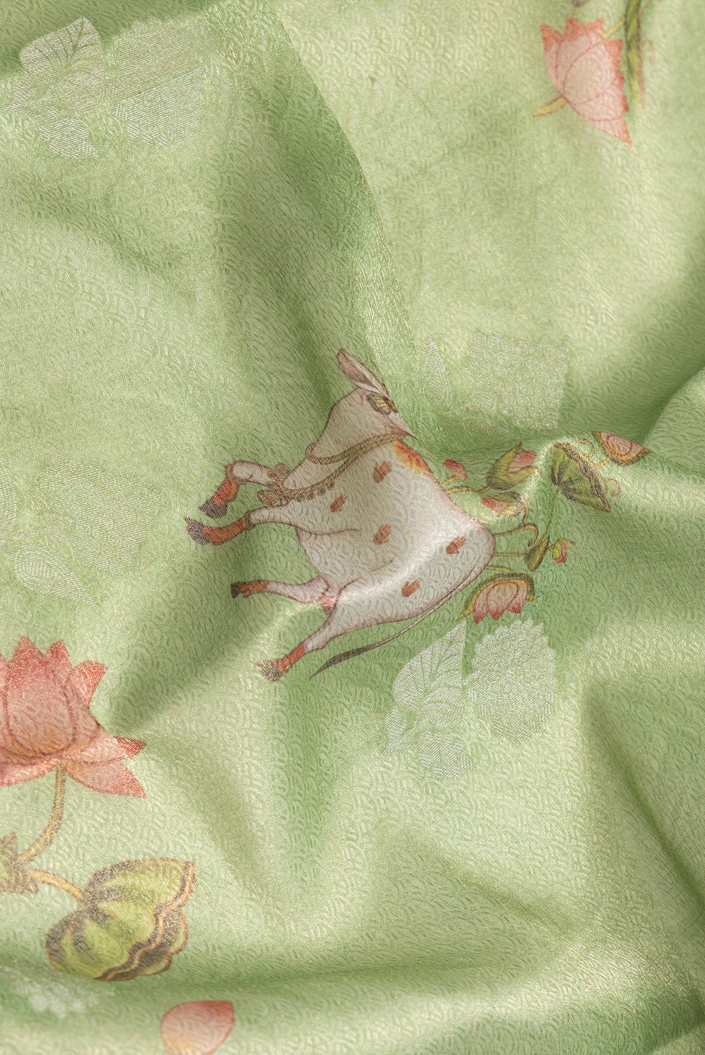Pista Green Mysore Crepe Saree - Image 2