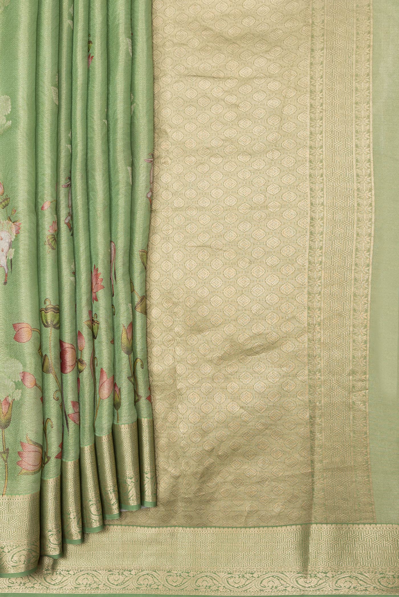 Pista Green Mysore Crepe Saree - Image 4
