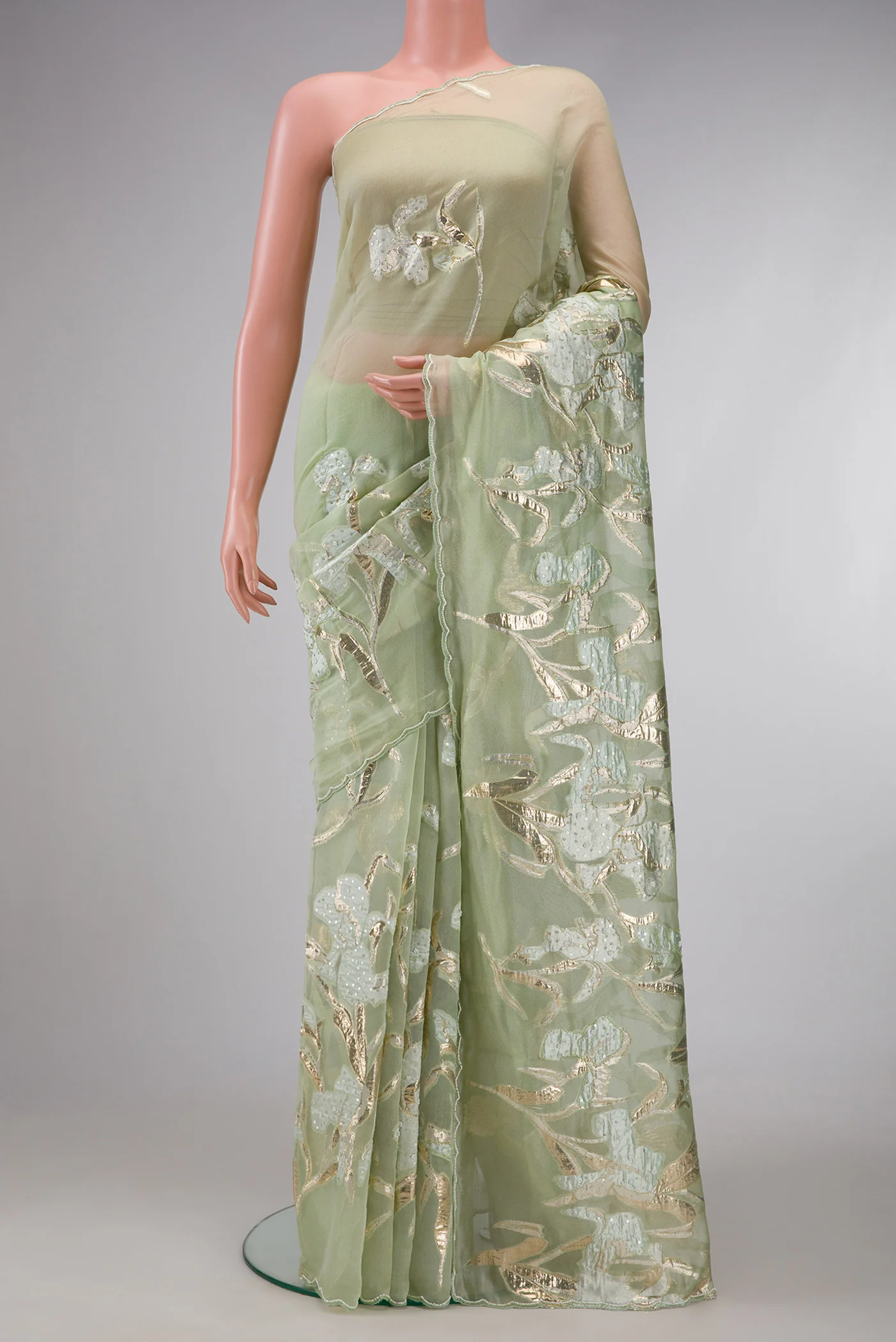 Light Green Organza Silk Saree - Image 2