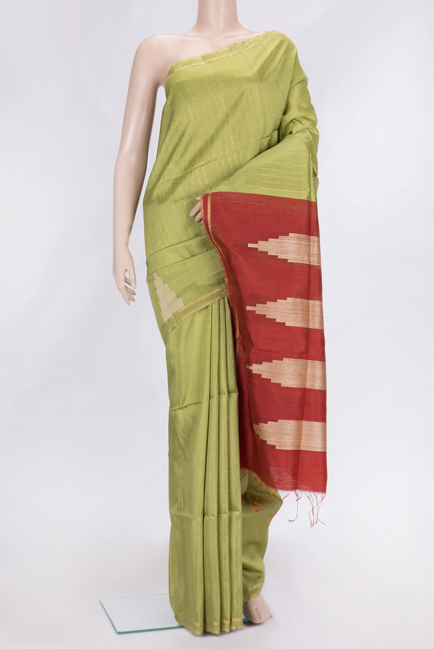 Pista Green Raw Silk Saree