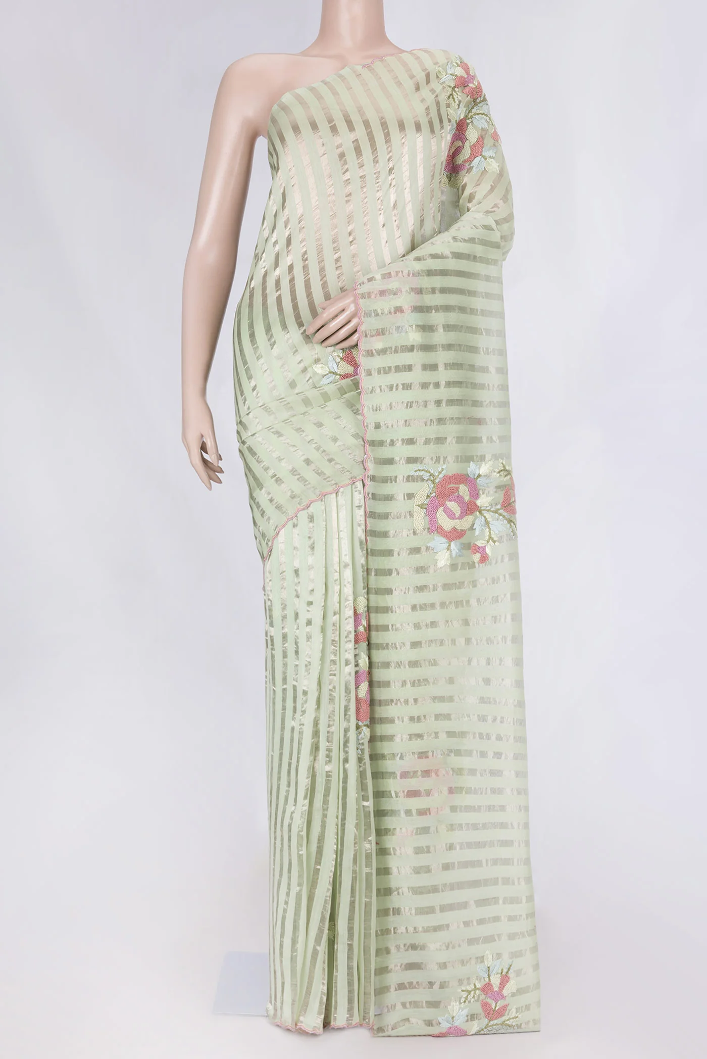 Pista Green Tussar Silk Saree