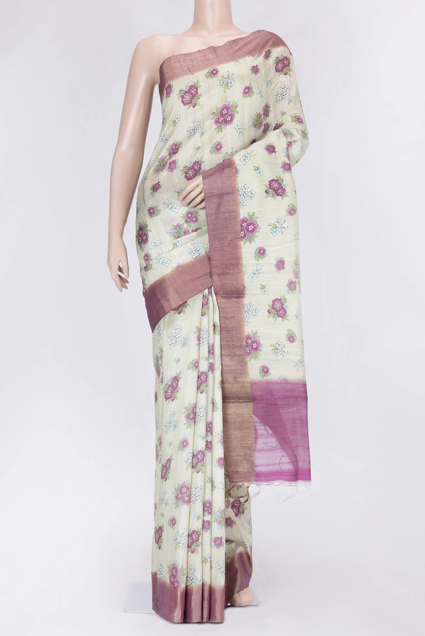 Cream Tussar Silk Saree