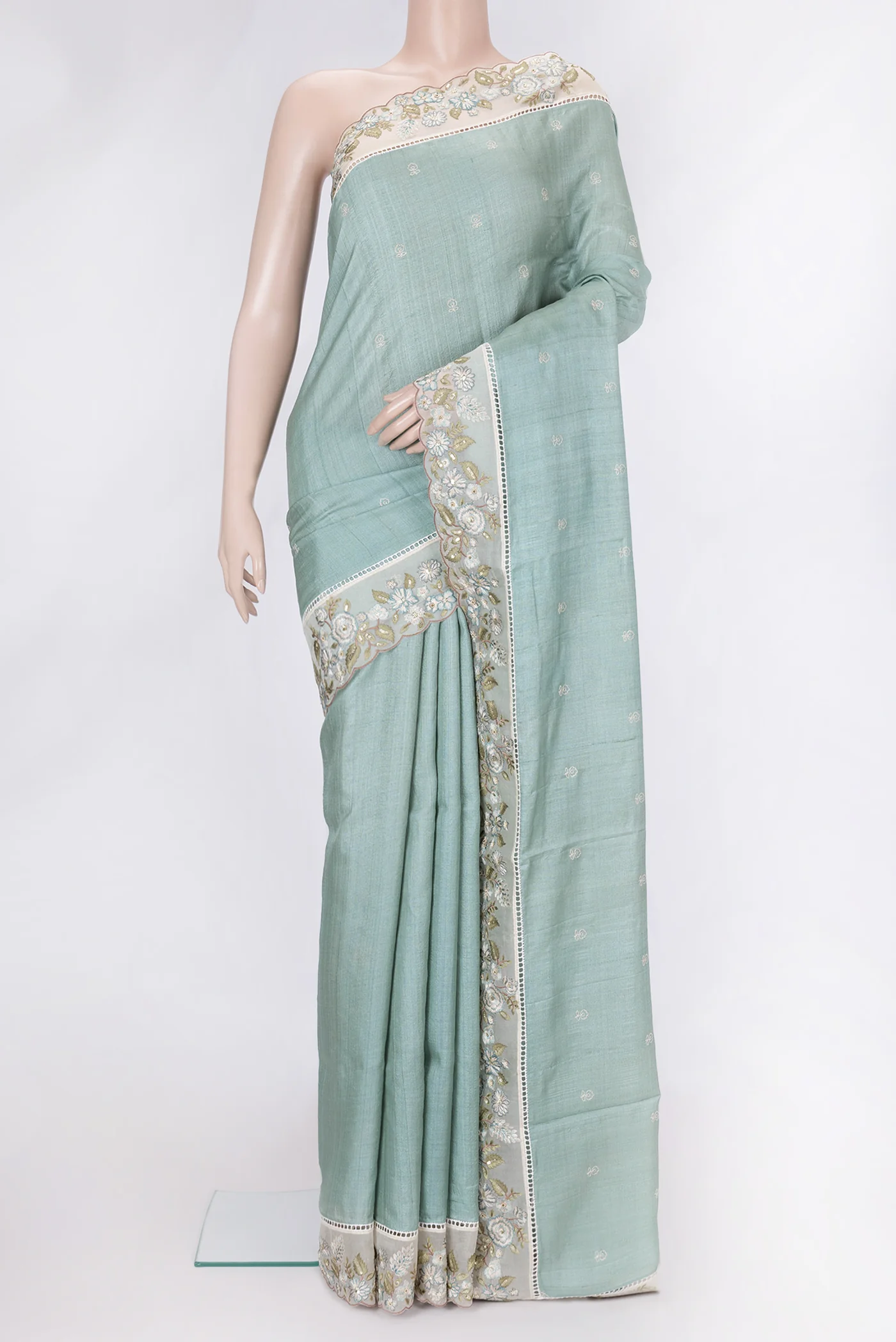 Light Blue Tussar Silk Saree