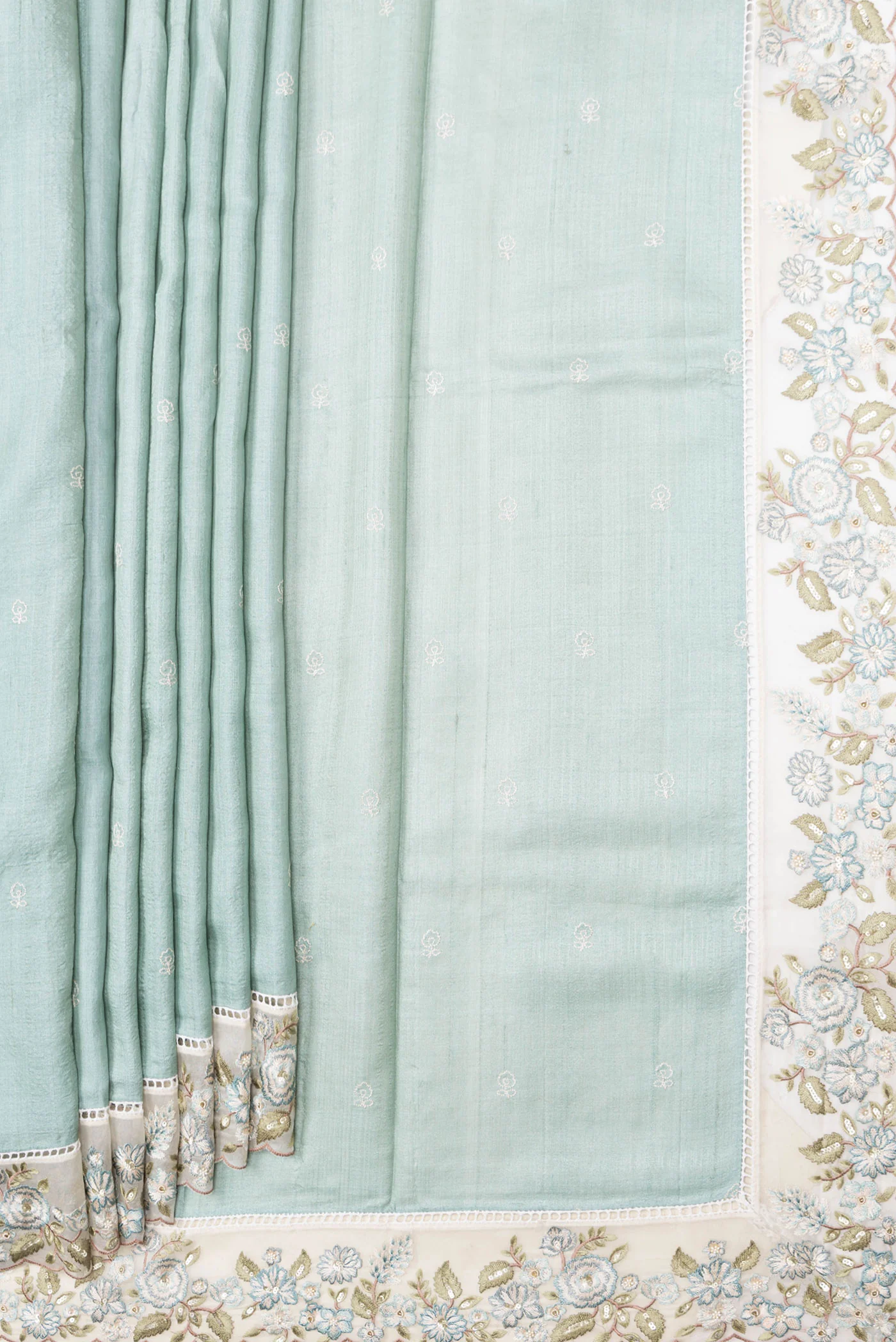 Light Blue Tussar Silk Saree - Image 4