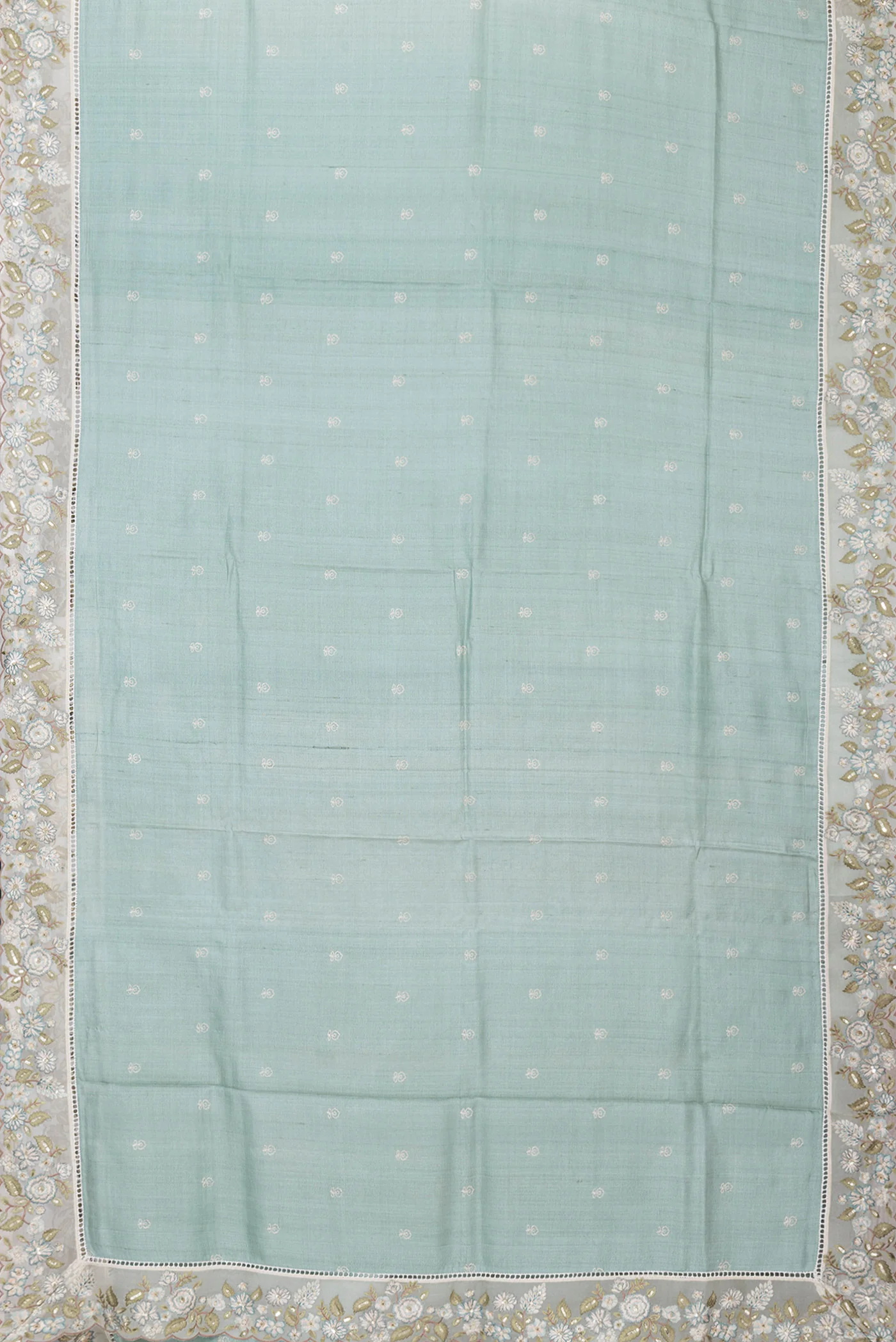 Light Blue Tussar Silk Saree - Image 6