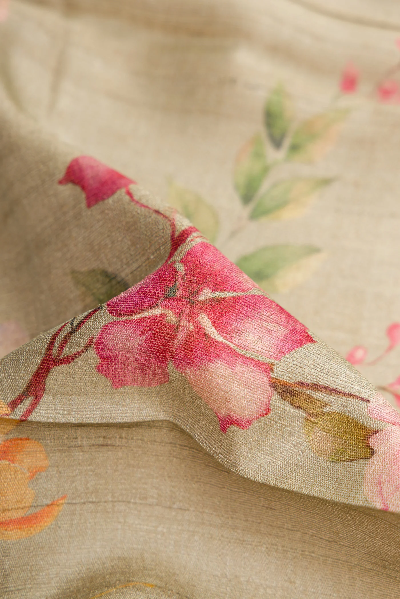 Beige Tussar Silk Saree - Image 2