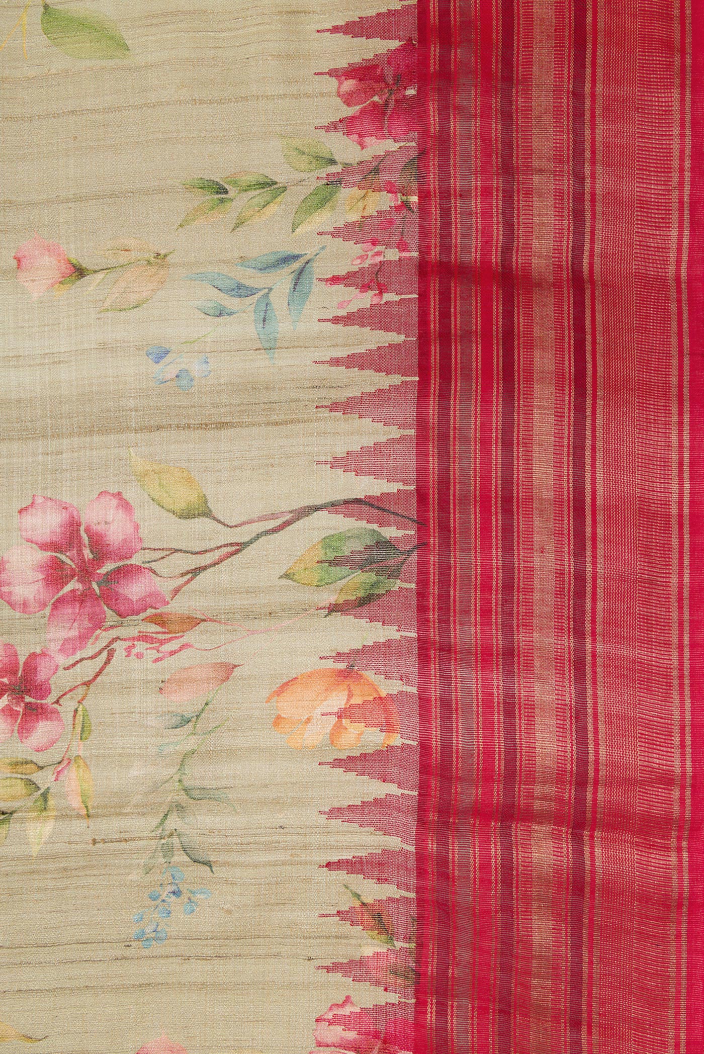Beige Tussar Silk Saree - Image 3