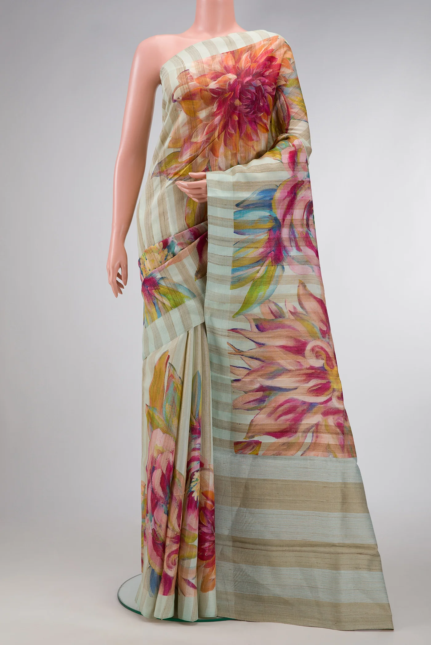 Light Green Tussar Silk Saree