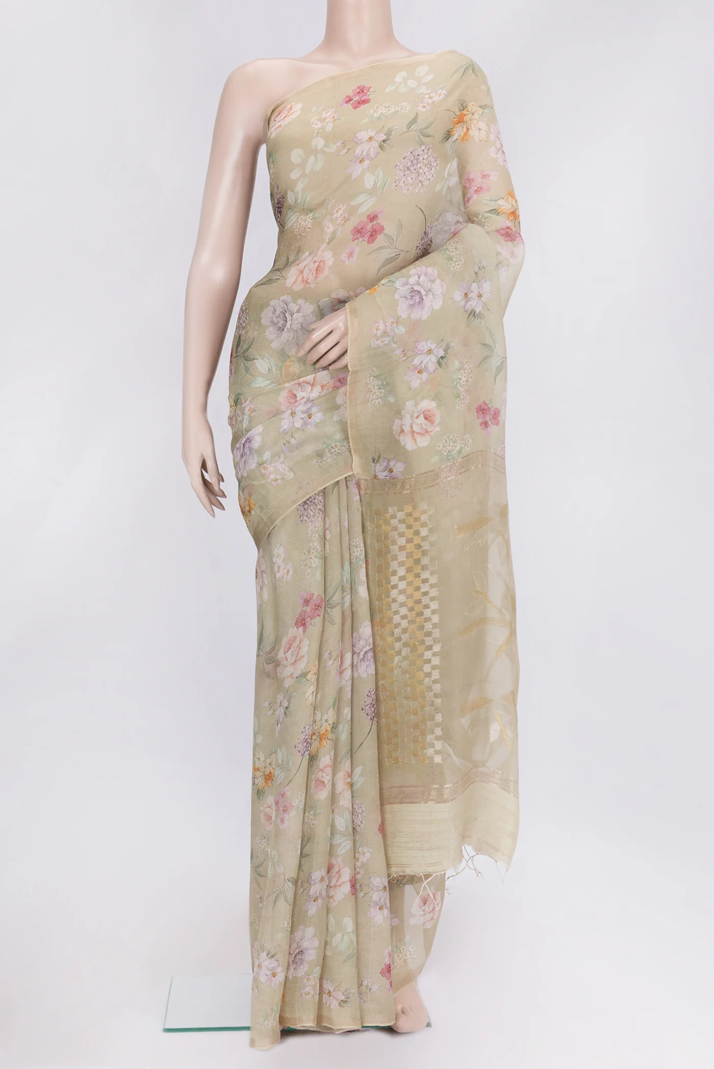 Beige Organza Silk Saree