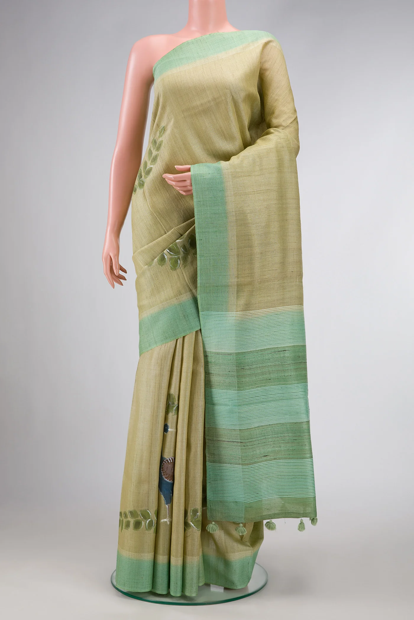 Pista Green Tussar Silk Saree