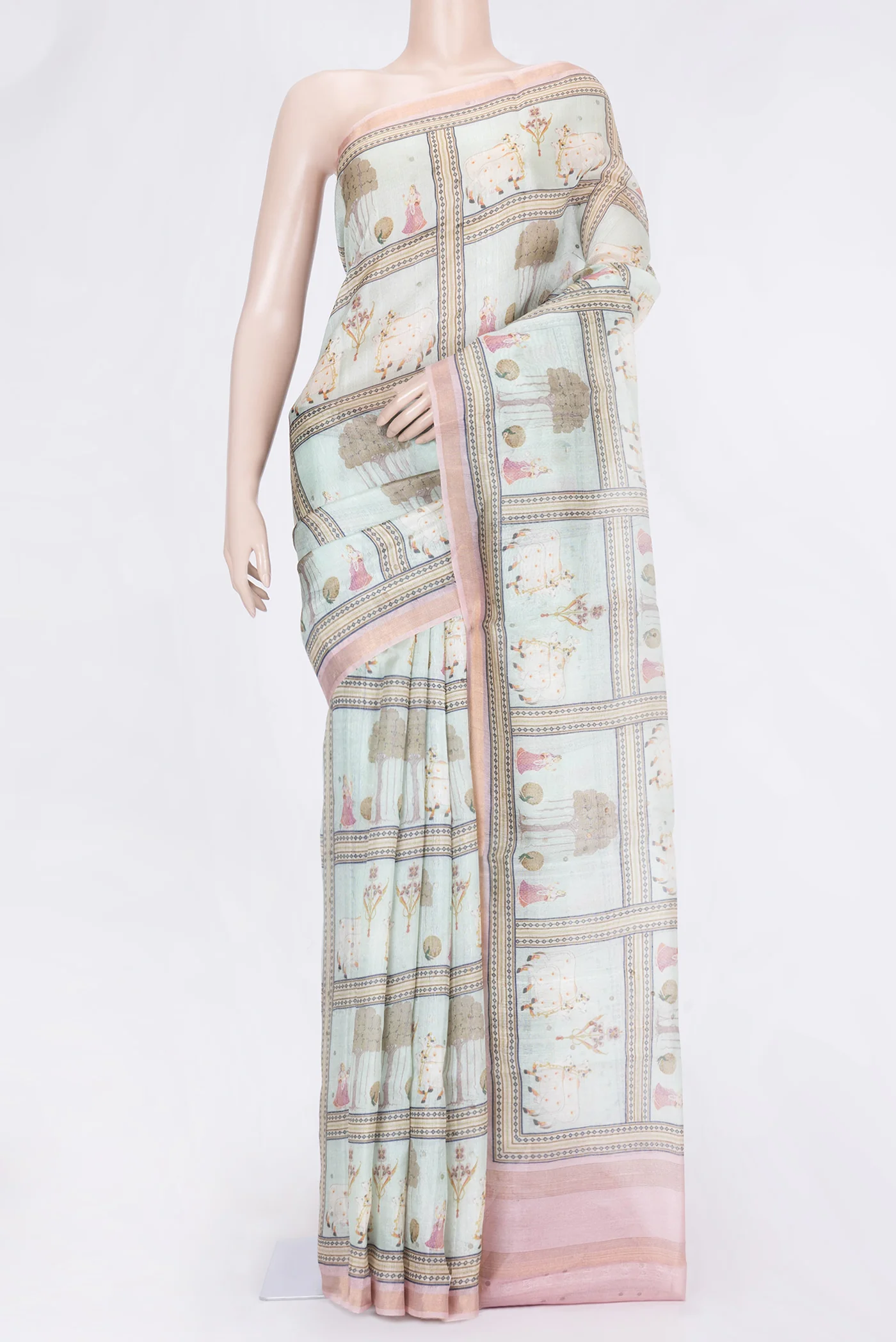 Light Blue Tussar Silk Saree