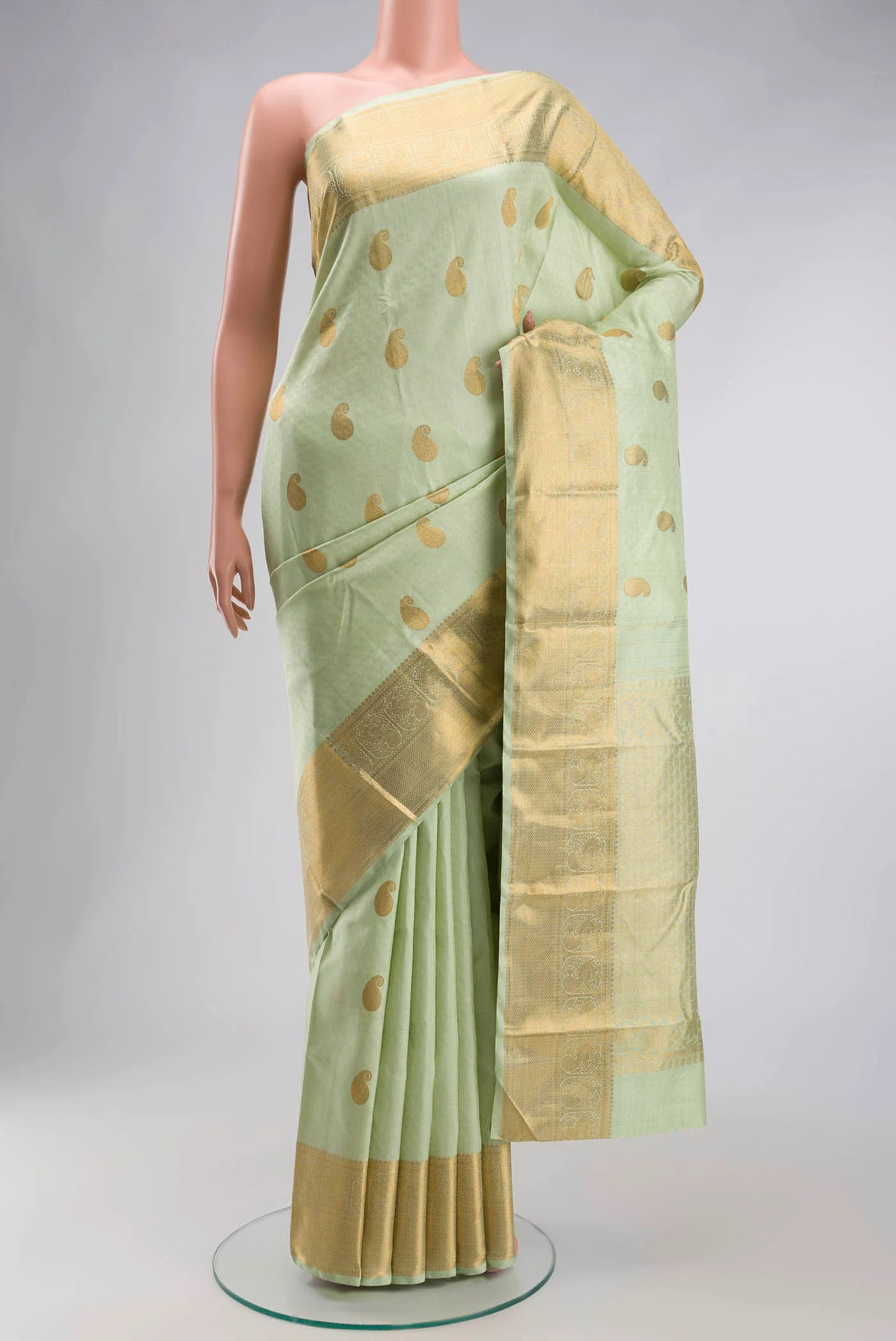 Pista Green Kanchipuram Silk Saree