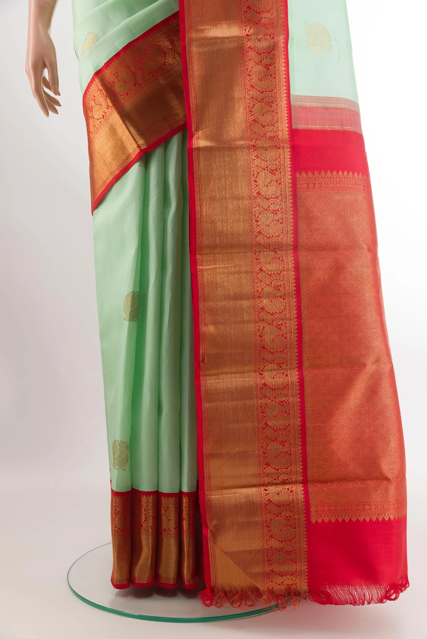 Mint Green Kanchipuram Silk Saree - Image 3