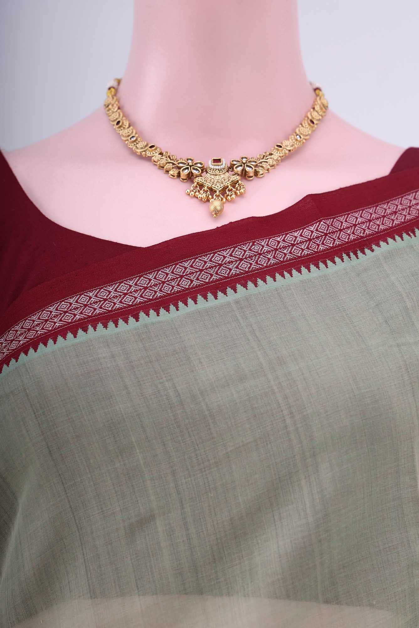 Pista Green Khadi Cotton Saree - Image 3