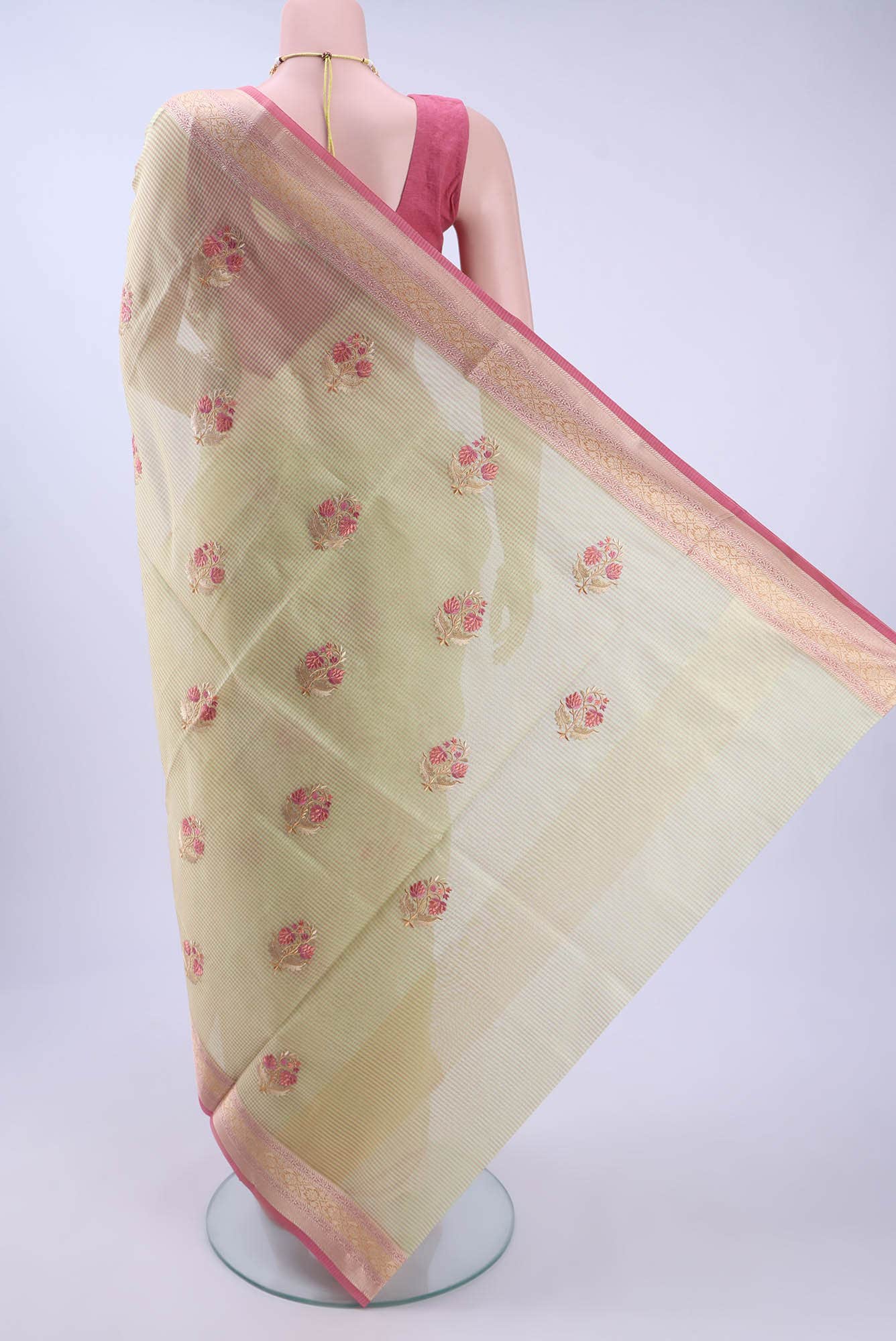 Pista Green Kota Cotton Saree - Image 2