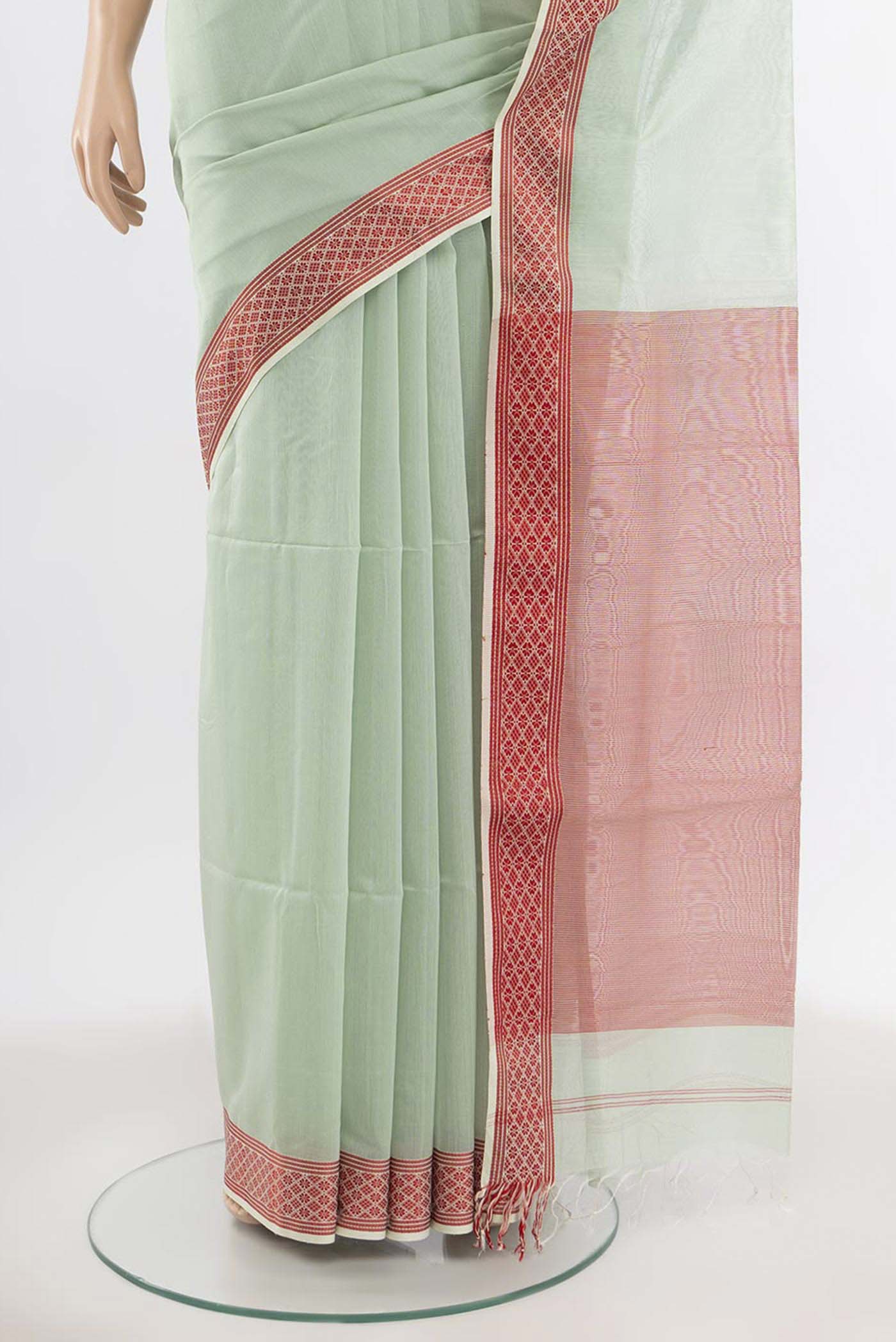 Light Blue Maheshwari Silk Cotton Saree - Image 3
