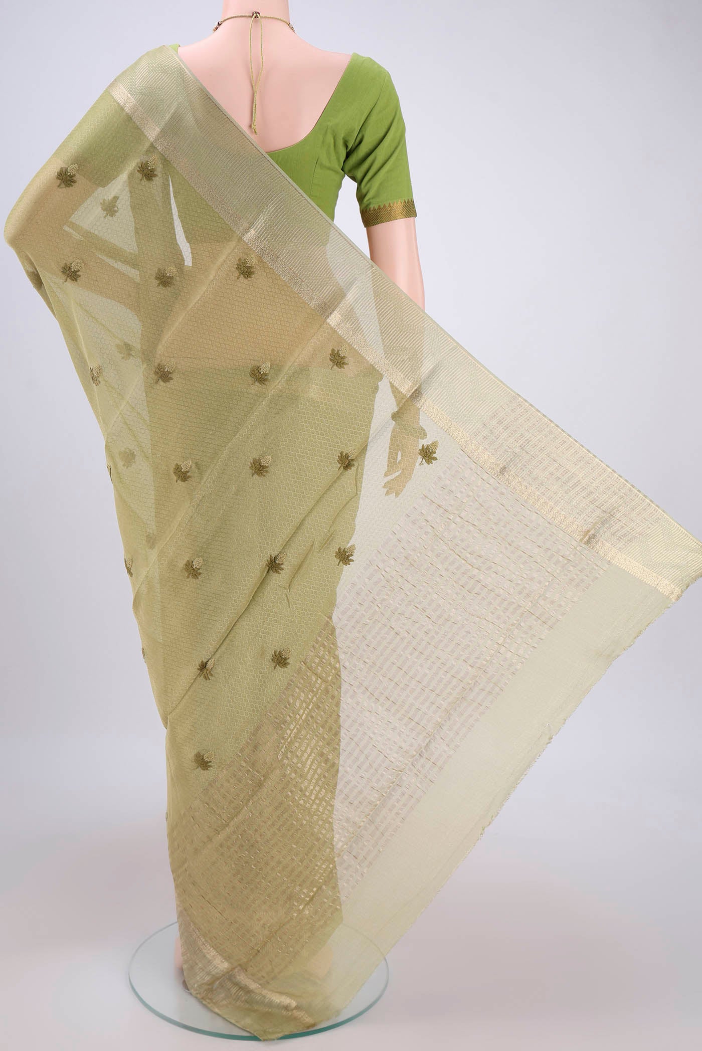 Green Mysore Georgette Saree - Image 3